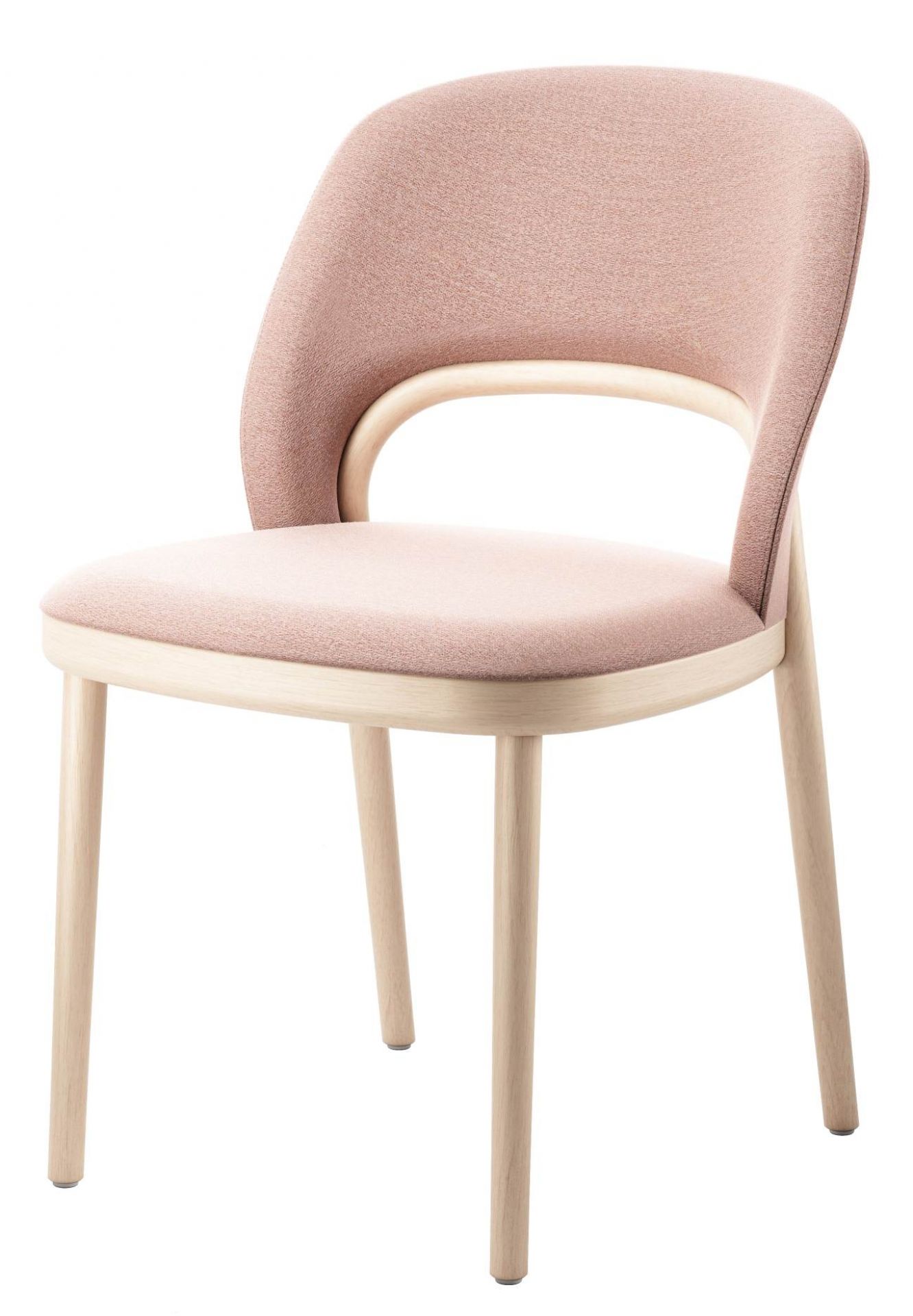 520 P Thonet Stuhl mit rosa Polsterung und hellem Holzgestell, moderne Sitzmöbel für Esszimmer.