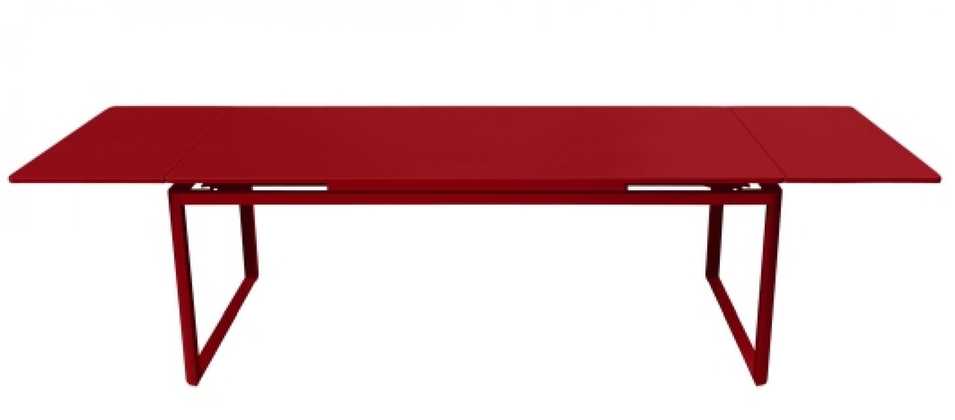 Roter Biarritz Tisch von Fermob, ausziehbar, für den Garten oder die Terrasse.