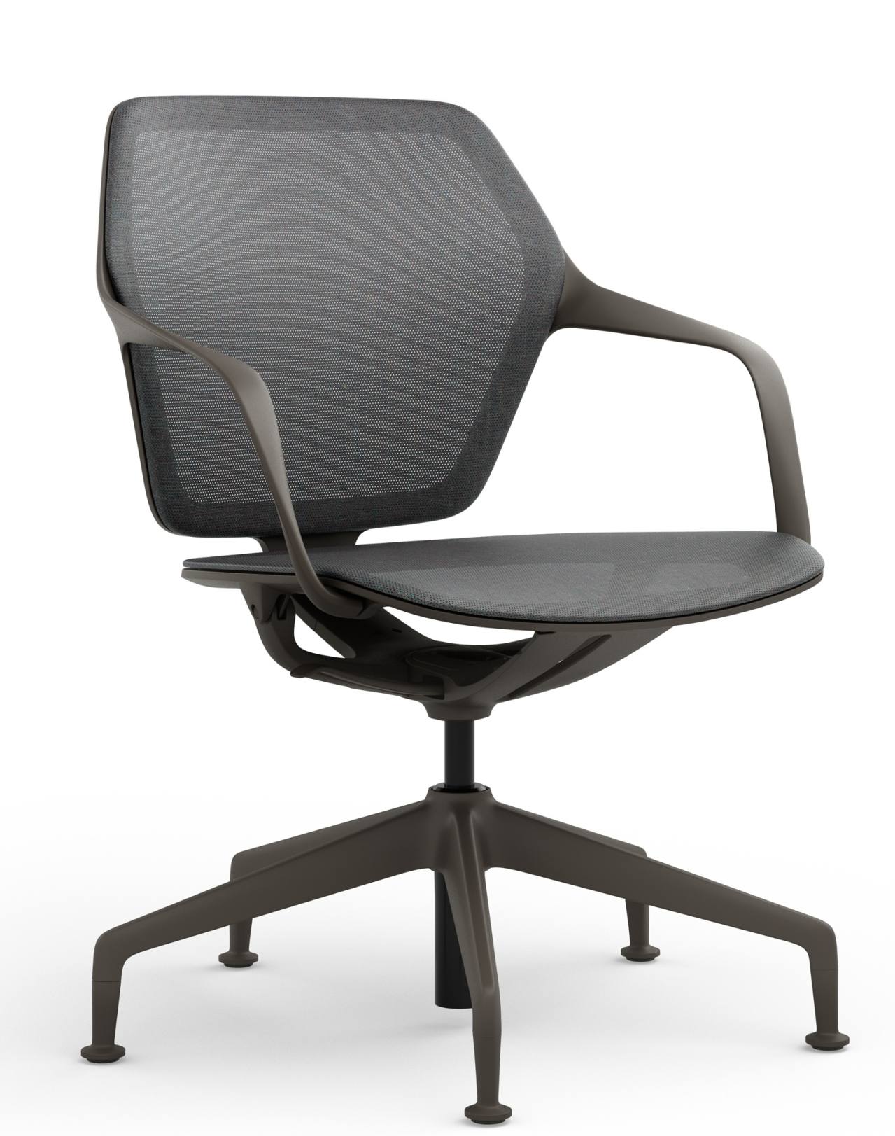 Ray Work Bürodrehstuhl von Brunner mit Armlehnen und grauem Netzstoffbezug, ergonomischer Bürostuhl.