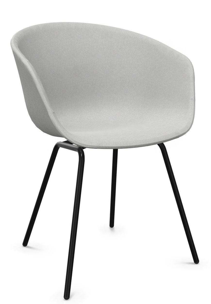 About A Chair AAC27 Stuhl, vollgepolstert, hellgrauer Stoffbezug, schwarzes Stahlgestell, modernes Design.