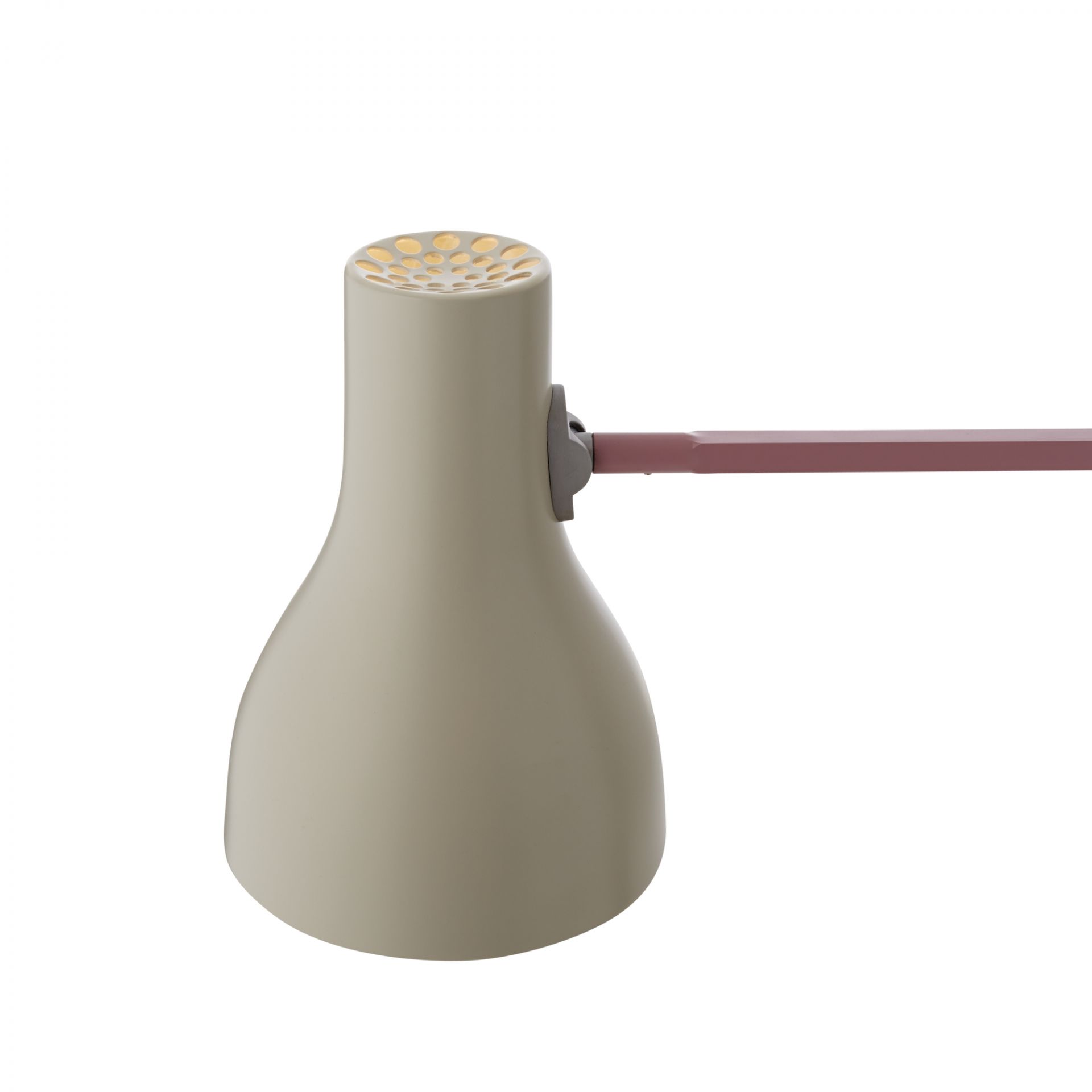 Nahaufnahme der Anglepoise Type 75 Mini Paul Smith Edition 1 Tischleuchte in Beige und Rosa.