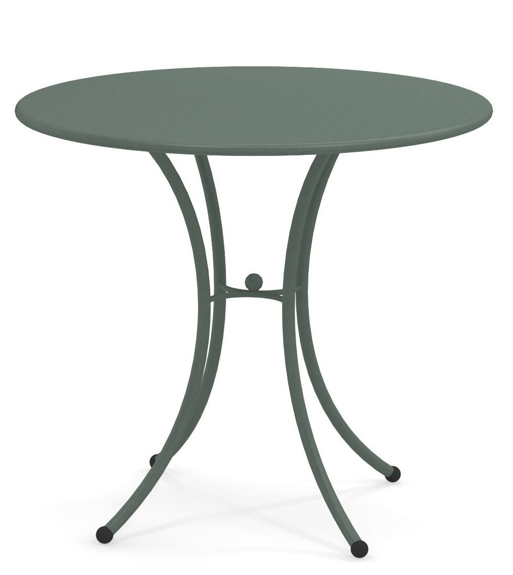 Pigalle Tisch rund Outdoor Emu, grüner Gartentisch mit filigranem Metallgestell für den Außenbereich.