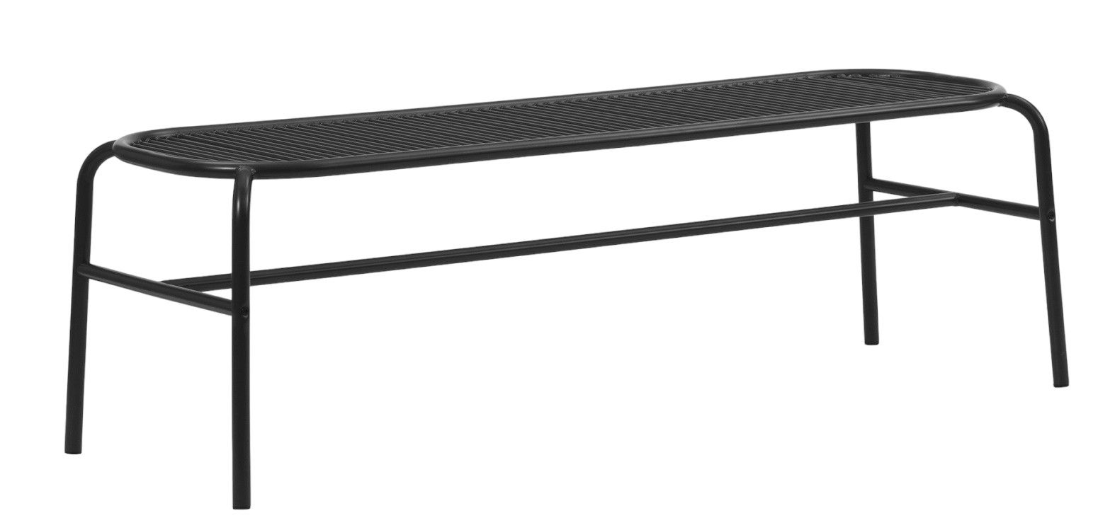 Schwarze Vig Bench Bank von Normann Copenhagen für den Außenbereich, moderne Gartenbank aus Metall.