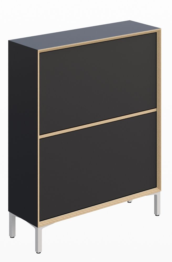 Vertiko Schuhschrank von Müller Möbelwerkstätten in Schwarz mit zwei Fächern und filigranen Füßen.