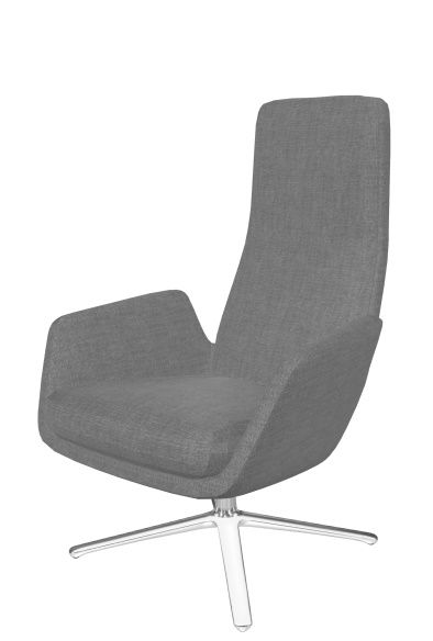 Grauer Cordia Drehsessel mit hohem Rücken und silbernem Fußkreuz. Moderner Sessel für Büro und Wohnzimmer.