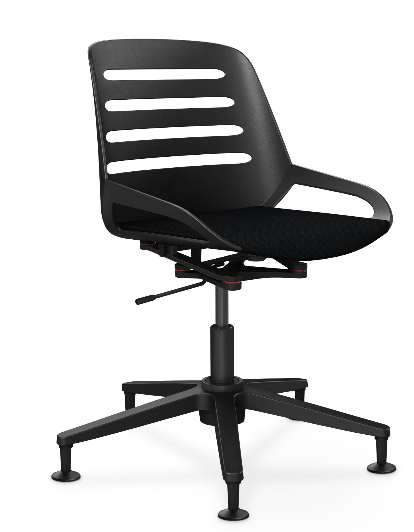 Schwarzer Numo Task Bürodrehstuhl von Aeris mit Säule, Gleitern und ergonomischer Sitzfläche für das Büro.