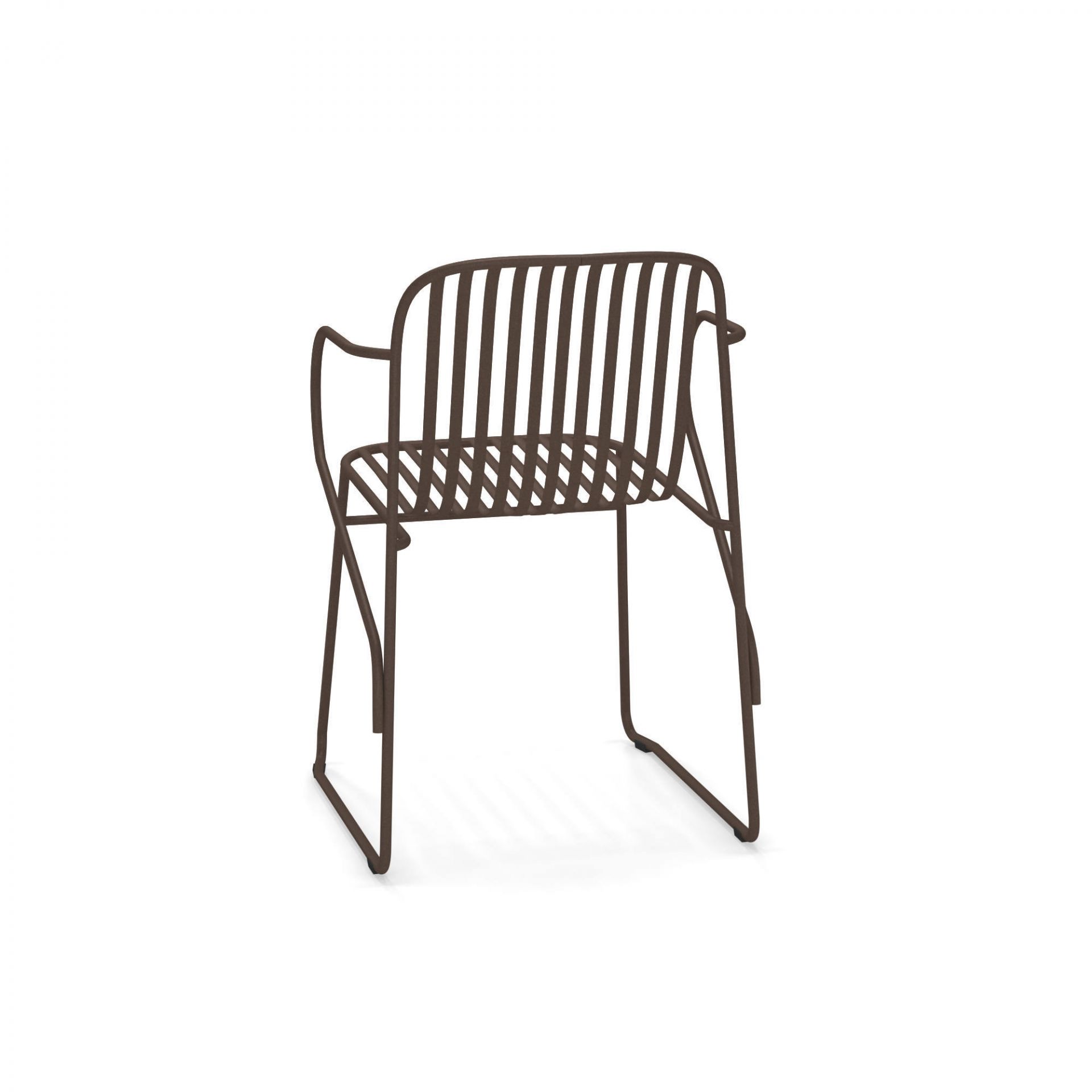 Riviera Armlehnstuhl von Emu, brauner Metallstuhl für Garten und Terrasse, modernes Design.