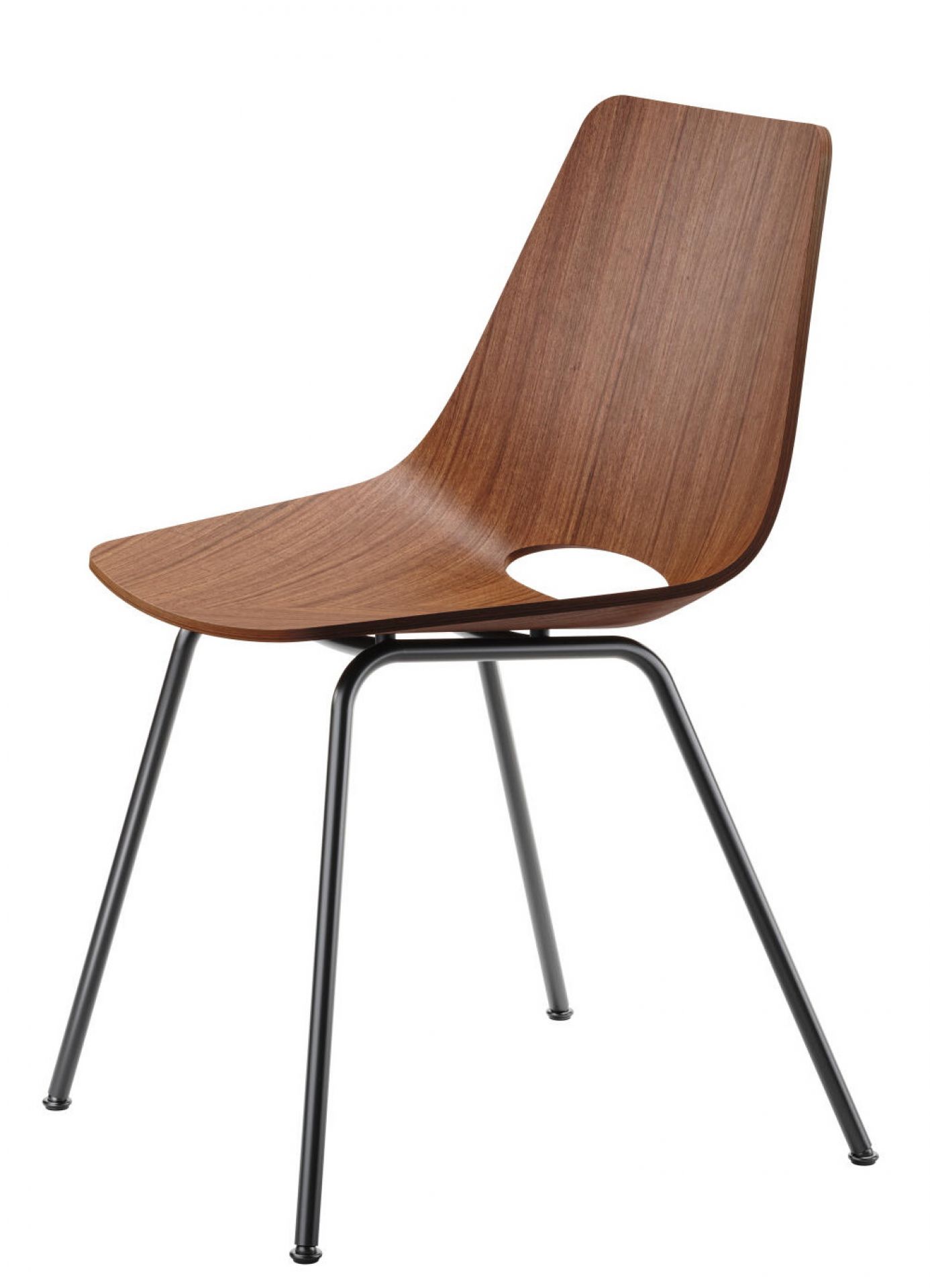 S 661 Stahlrohrstuhl Thonet mit Holzschale und schwarzem Stahlrohrgestell, moderner Designstuhl für Esszimmer und Büro.