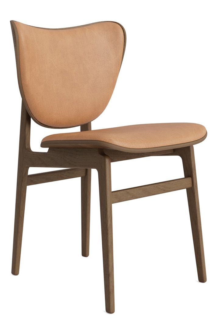 NORR11 Elephant Dining Chair, Holzstuhl mit hellbraunem Lederbezug, moderner Esszimmerstuhl für stilvolles Wohnen.