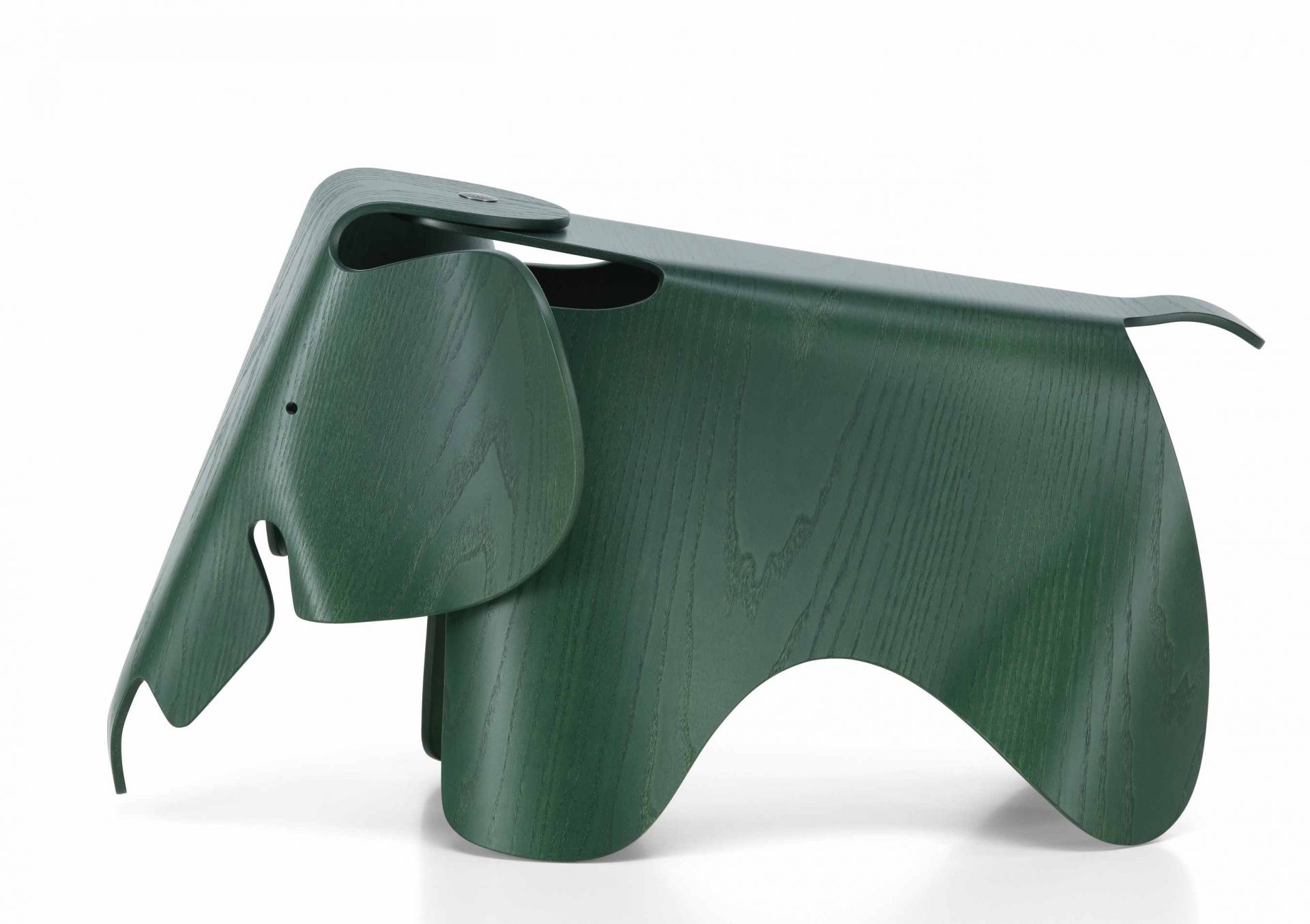 Dunkelgrüner Eames Elephant Hocker aus Holz, ein Designklassiker und Kinderzimmer-Highlight.