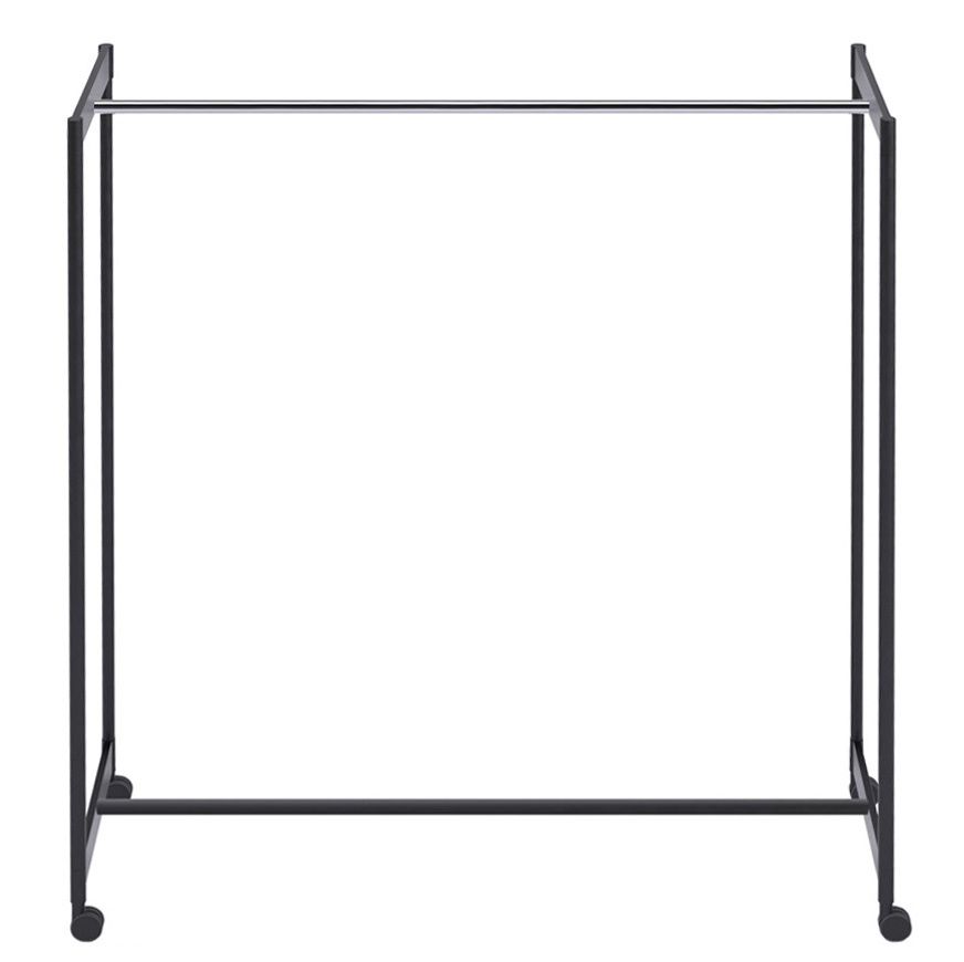 Meeting Kleiderbügelständer von Rexite, minimalistischer, schwarzer Garderobenständer mit Rollen und verchromter Kleiderstange für Büro und Zuhause.