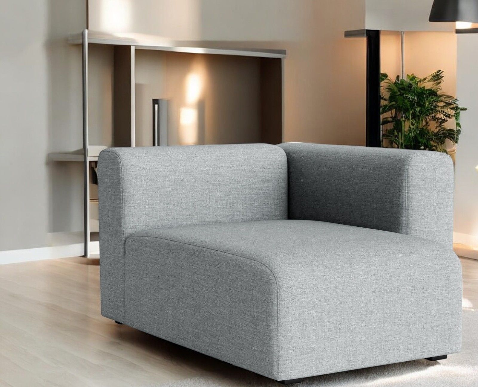 Graues Hay Mags Sofa mit Récamiere rechts, modernes modulares Wohnzimmermöbel.