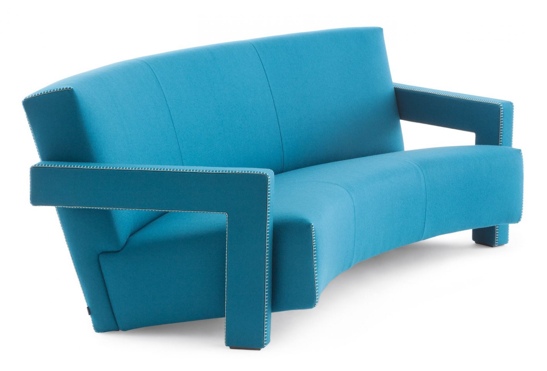 Blaues Cassina Utrecht Sofa, Dreisitzer, gebogene Form, modernes Design für Wohnzimmer und Büro.