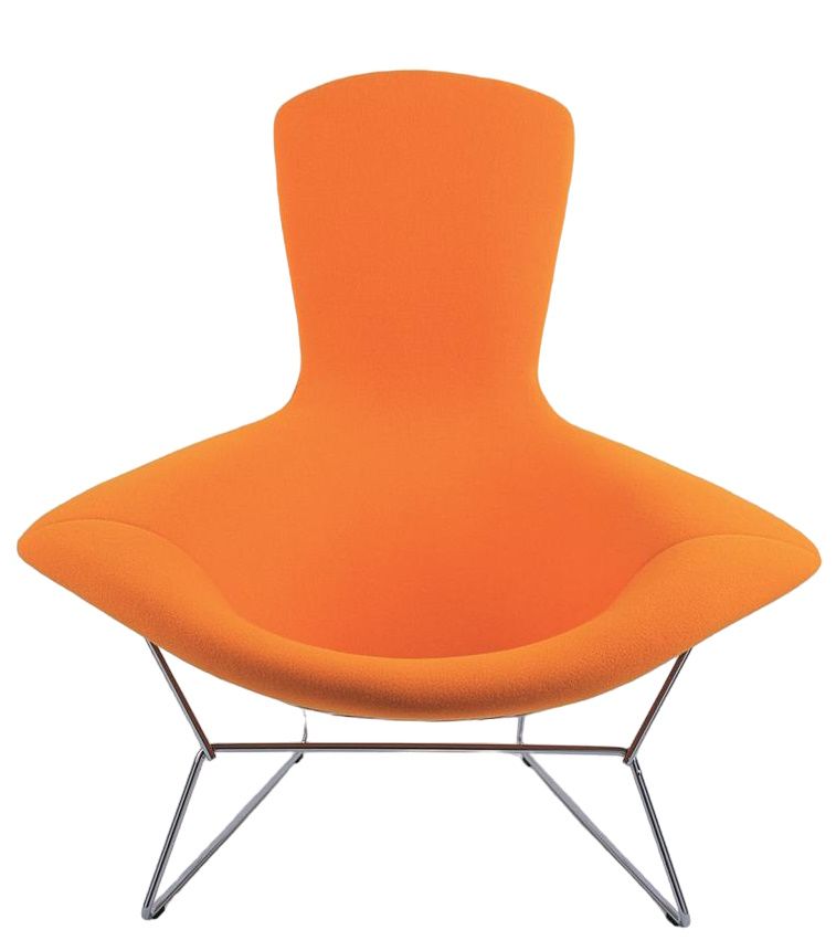 Oranger Bertoia Hochlehner Sessel von Knoll International mit verchromtem Drahtgestell, moderner Designklassiker für Wohnzimmer.