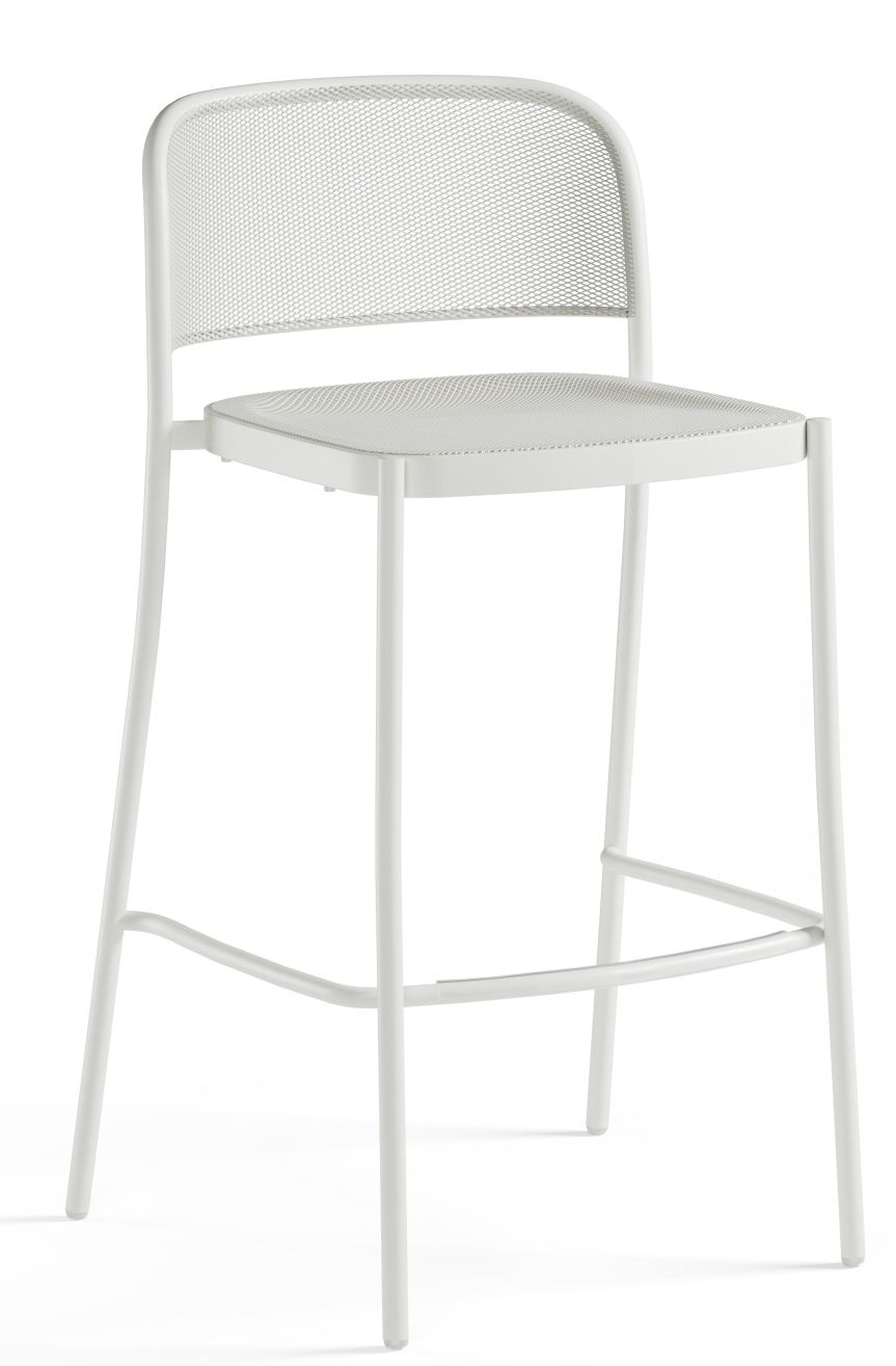 Weißer Cafè Barstool Barhocker von Emu für den Außenbereich, modernes Design mit Rückenlehne und Fußstütze.