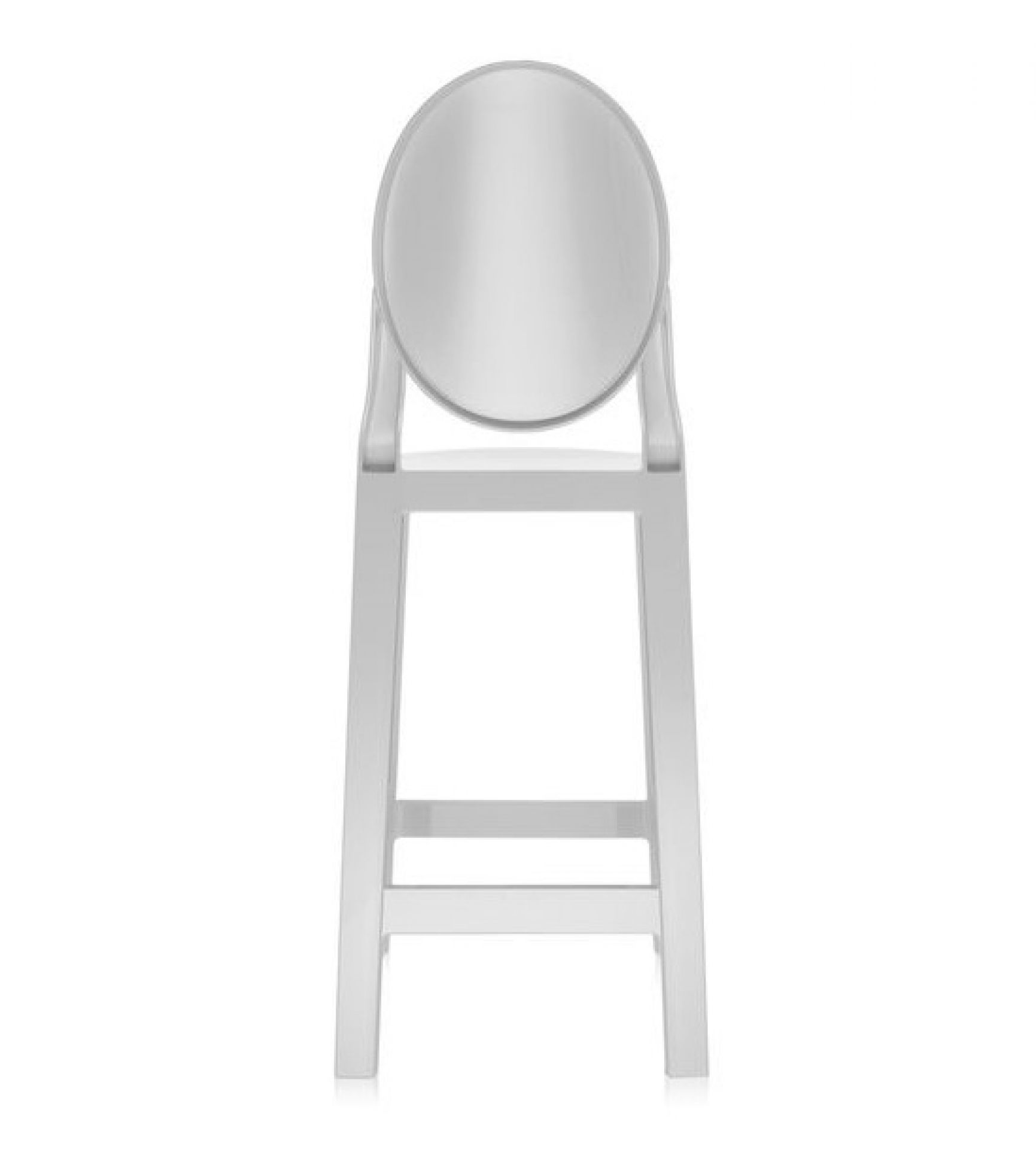 Frontansicht eines weißen "One More" Barhockers von Kartell mit ovaler Rückenlehne.