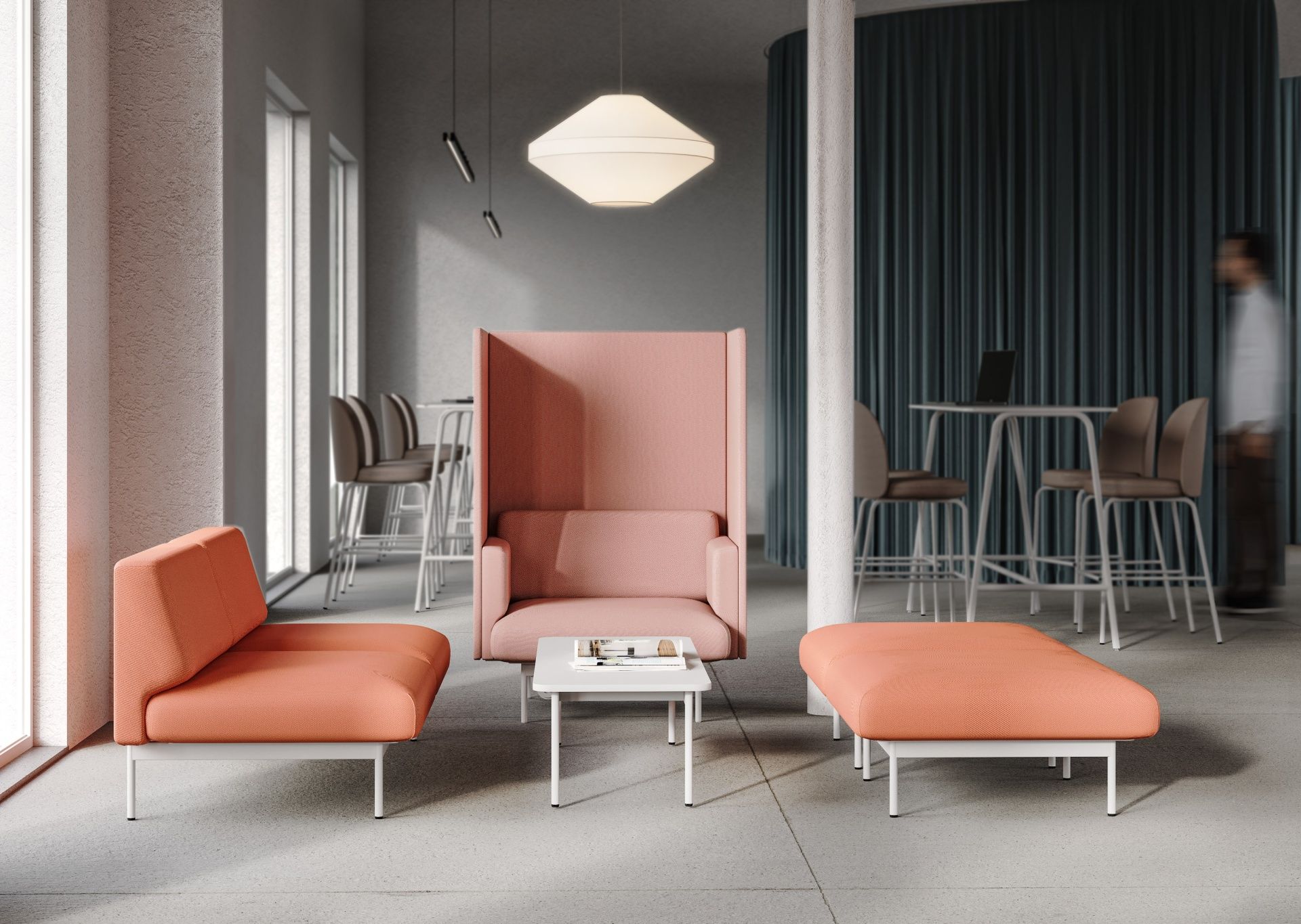 fora FR 100 Ottoman / Hocker Bejot in Orange und Weiß, modernes Design für Büro und Lounge.