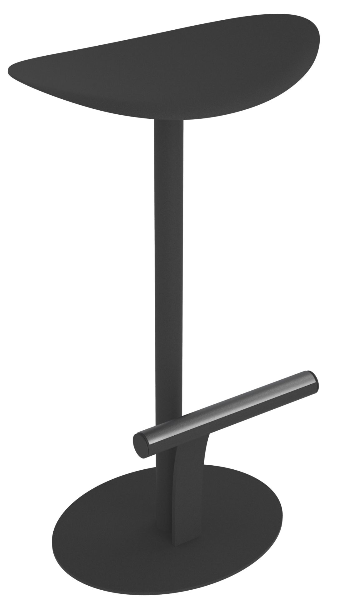Schwarzer Bolder hoher Hocker von Fermob für den Außenbereich, moderner Barhocker mit Fußstütze und runder Sitzfläche.