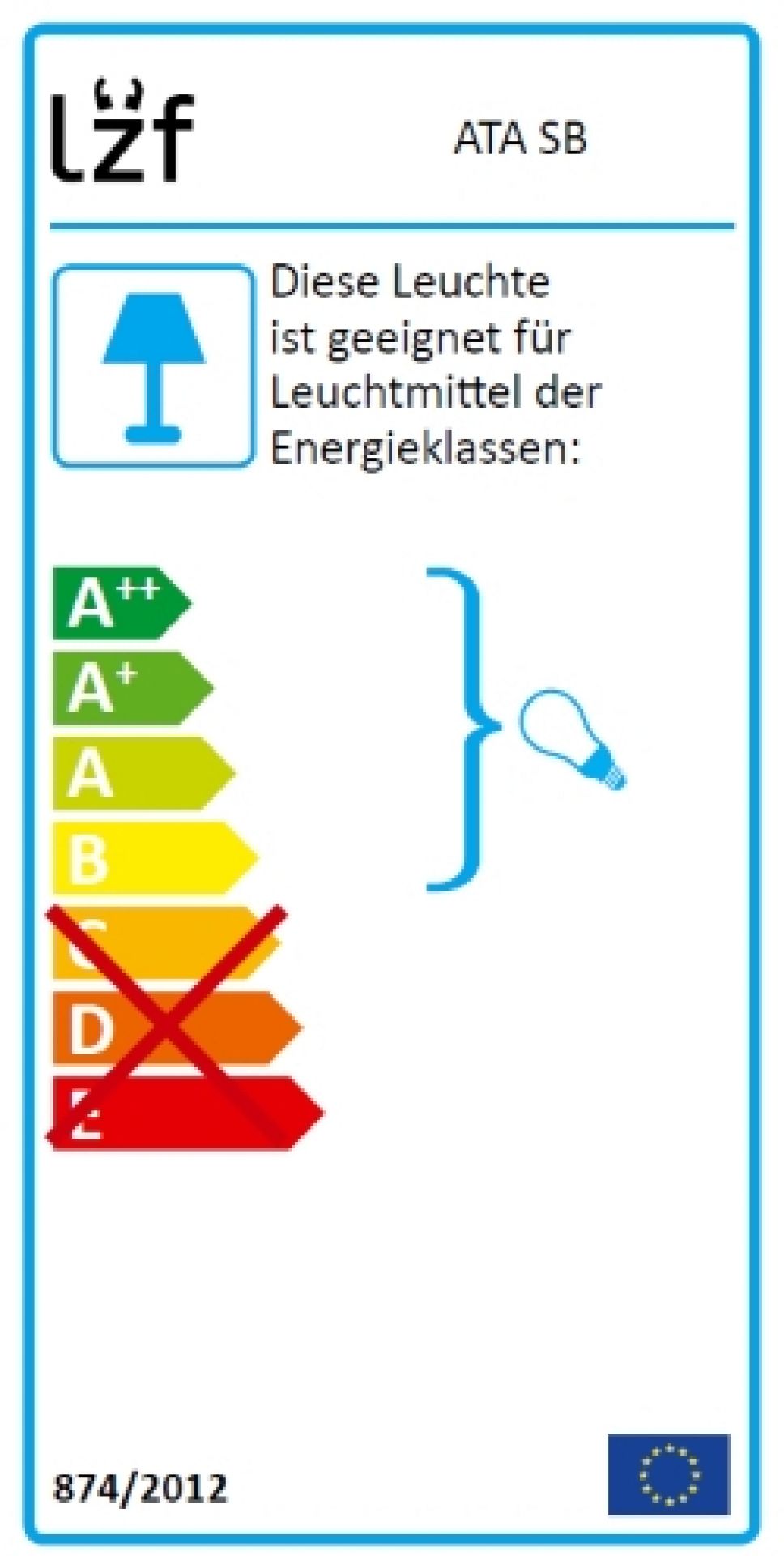 Energielabel der Agatha S Pendelleuchte von LZF Lamps, Kennzeichnung der Energieeffizienzklasse.