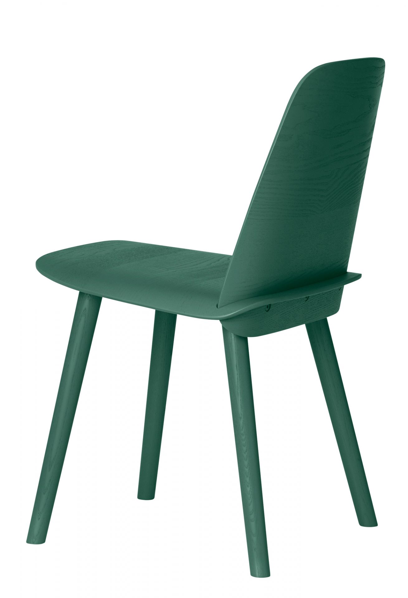 Grüner Holzstuhl, Nerd Chair von Muuto, Ansicht von hinten, modernes Design, Esszimmerstuhl.