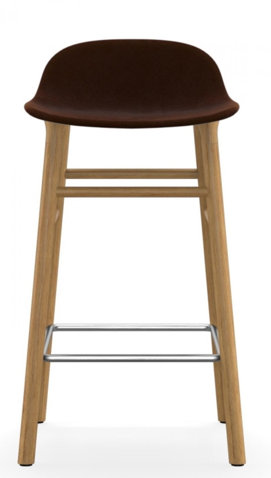 Normann Copenhagen Form Barhocker mit braunem, gepolstertem Sitz und hellem Holzgestell, inklusive Fußstütze.