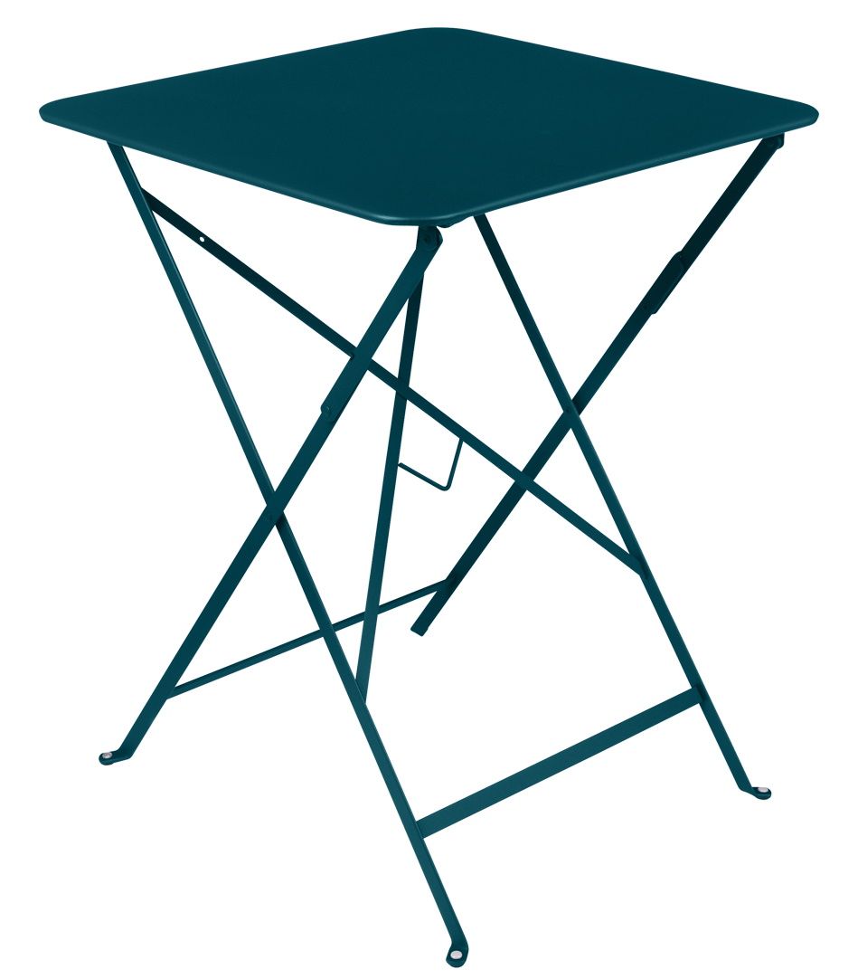 Bistro+ Tisch Outdoor von Fermob, quadratisch, petrolfarben, klappbar, ideal für Balkon und Terrasse.