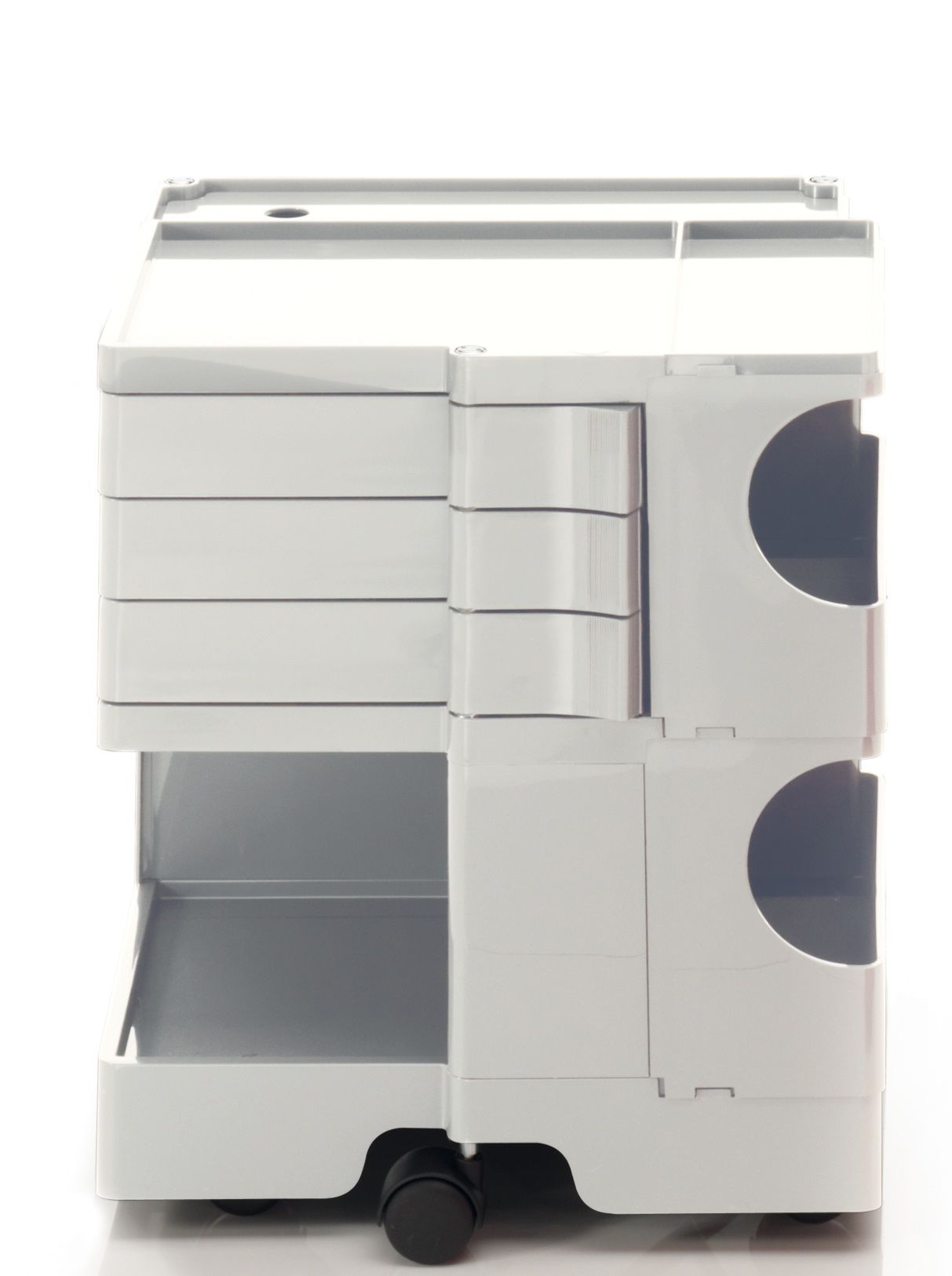 Weißer Boby B23 Rollcontainer mit Schubladen und Fächern, ideal für Büro und Arbeitszimmer.