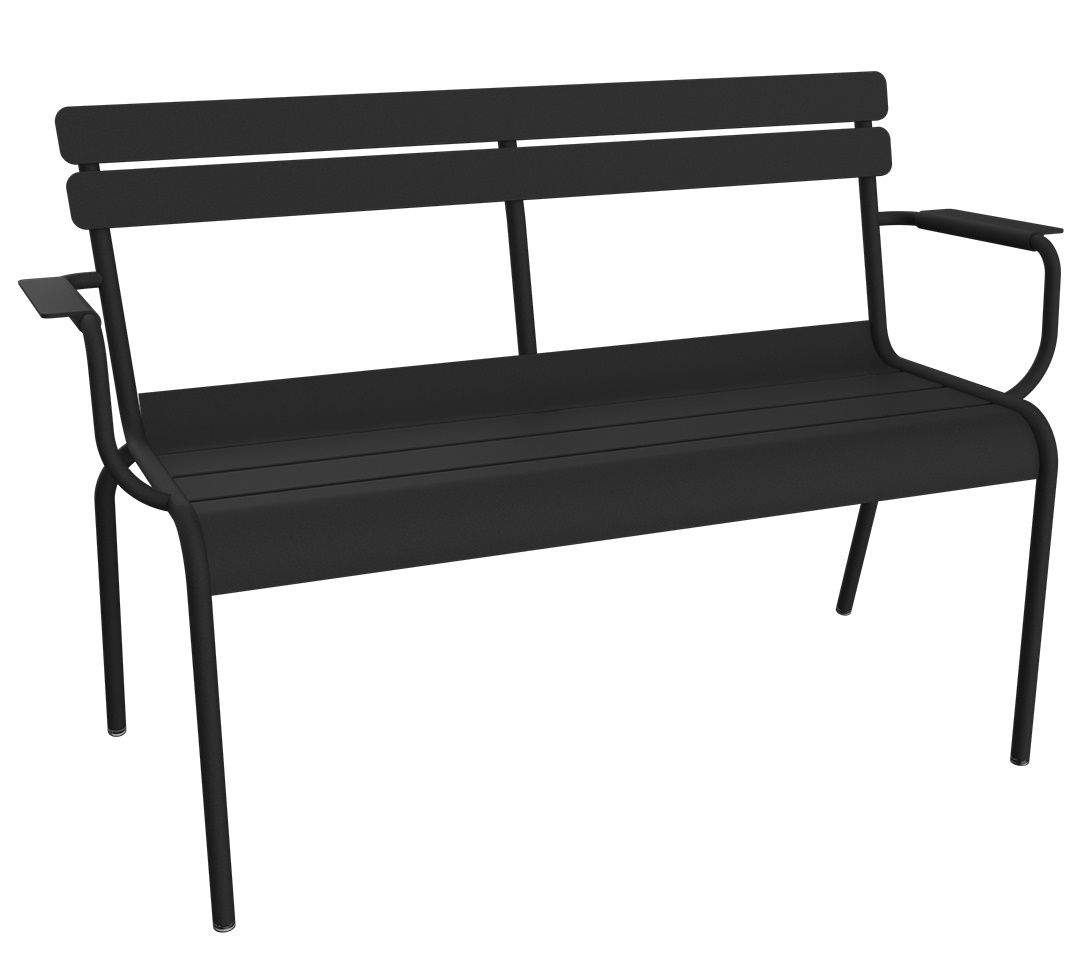 Schwarze Fermob Luxembourg Gartenbank für zwei Personen, ideal für den Outdoor-Bereich.