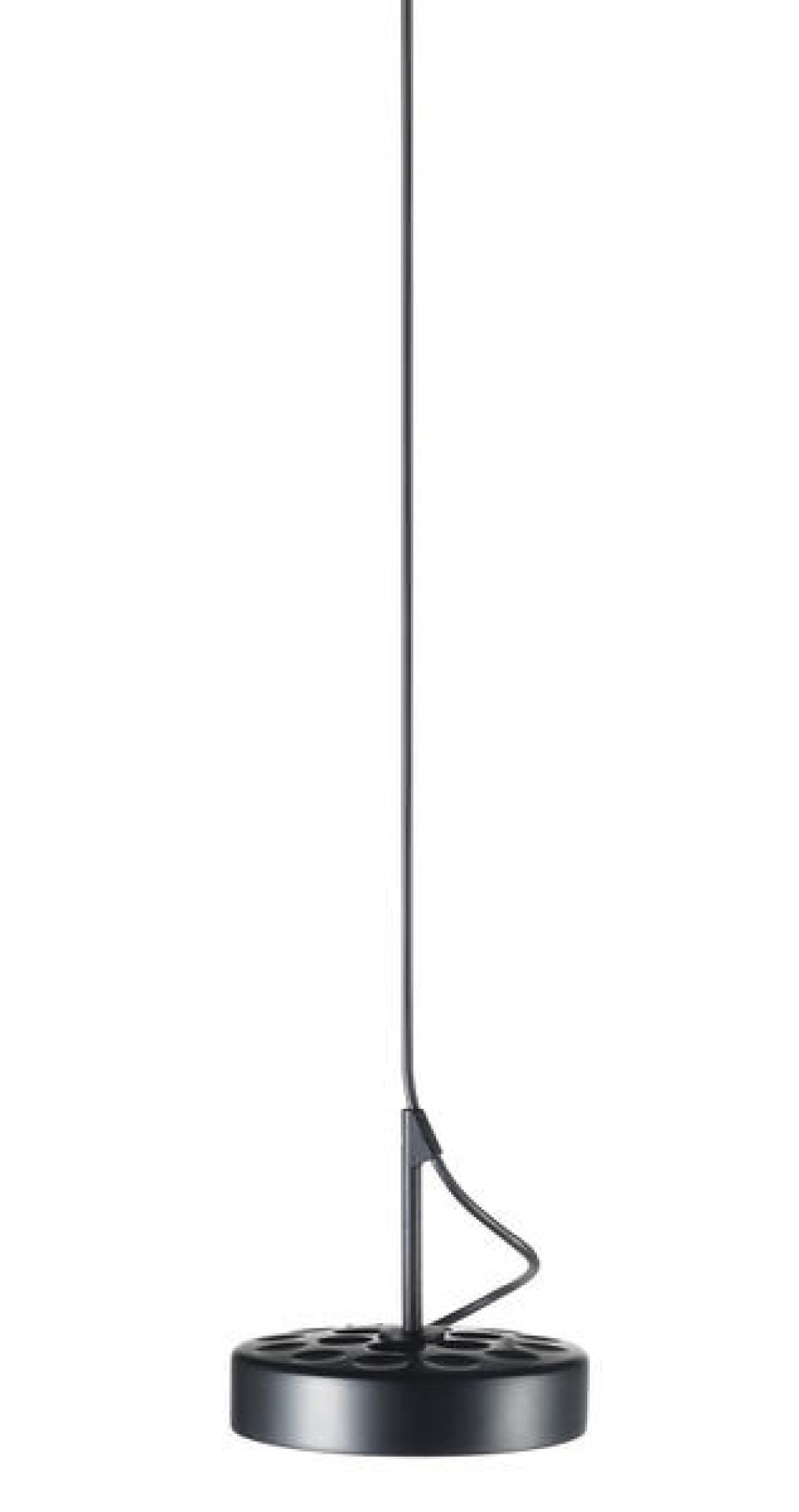 Schwarze U-Turn Pendelleuchte von Belux, moderne Hängelampe mit minimalistischem Design und runder Deckenhalterung.
