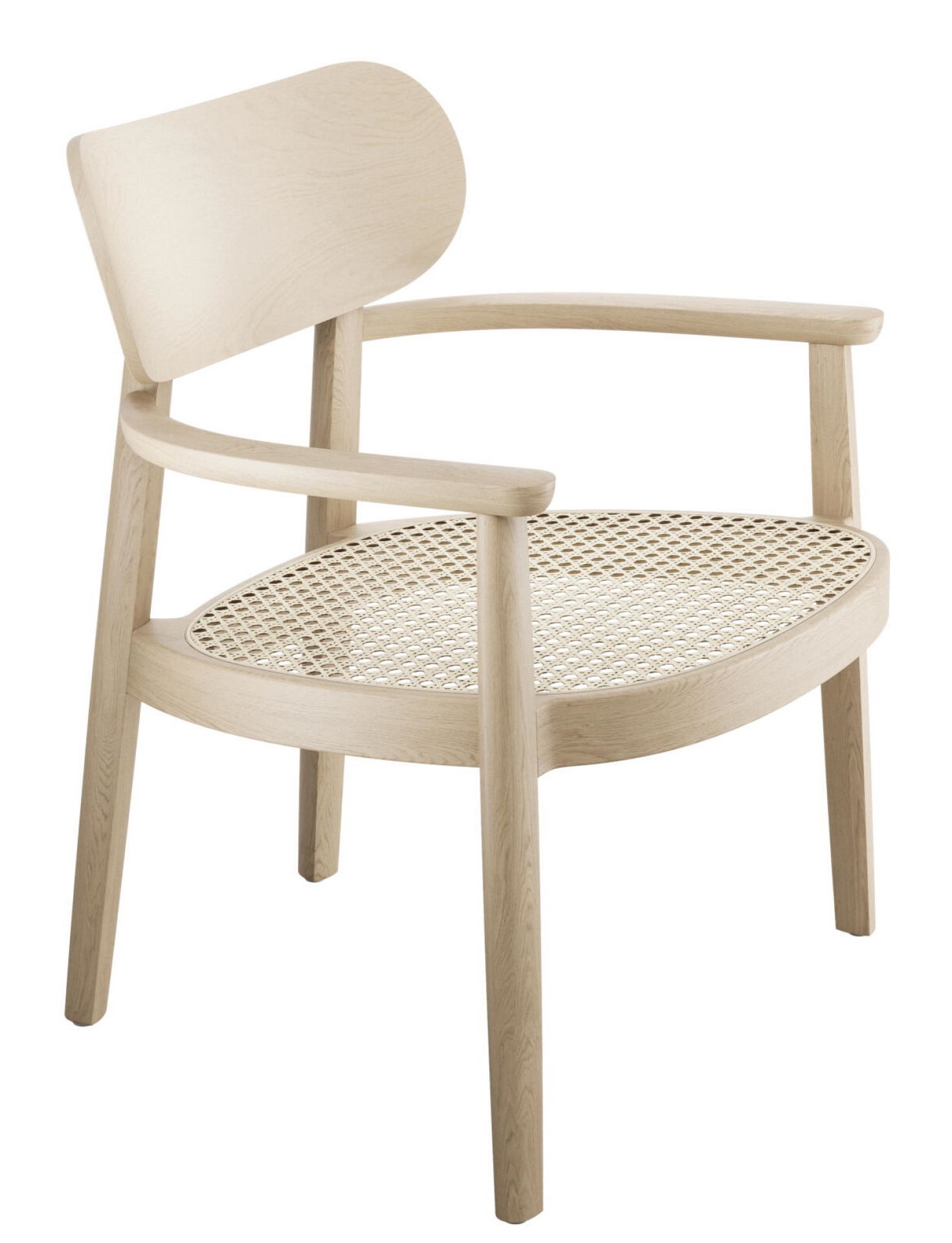 Holzsessel Thonet 119 MF mit Armlehnen und Wiener Geflecht, helles Holz, skandinavisches Design.