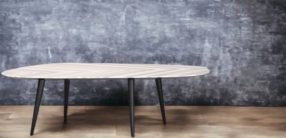 Zanotta Esstisch mit Tweed Marble Platte und schwarzen Beinen, 250 cm breit.