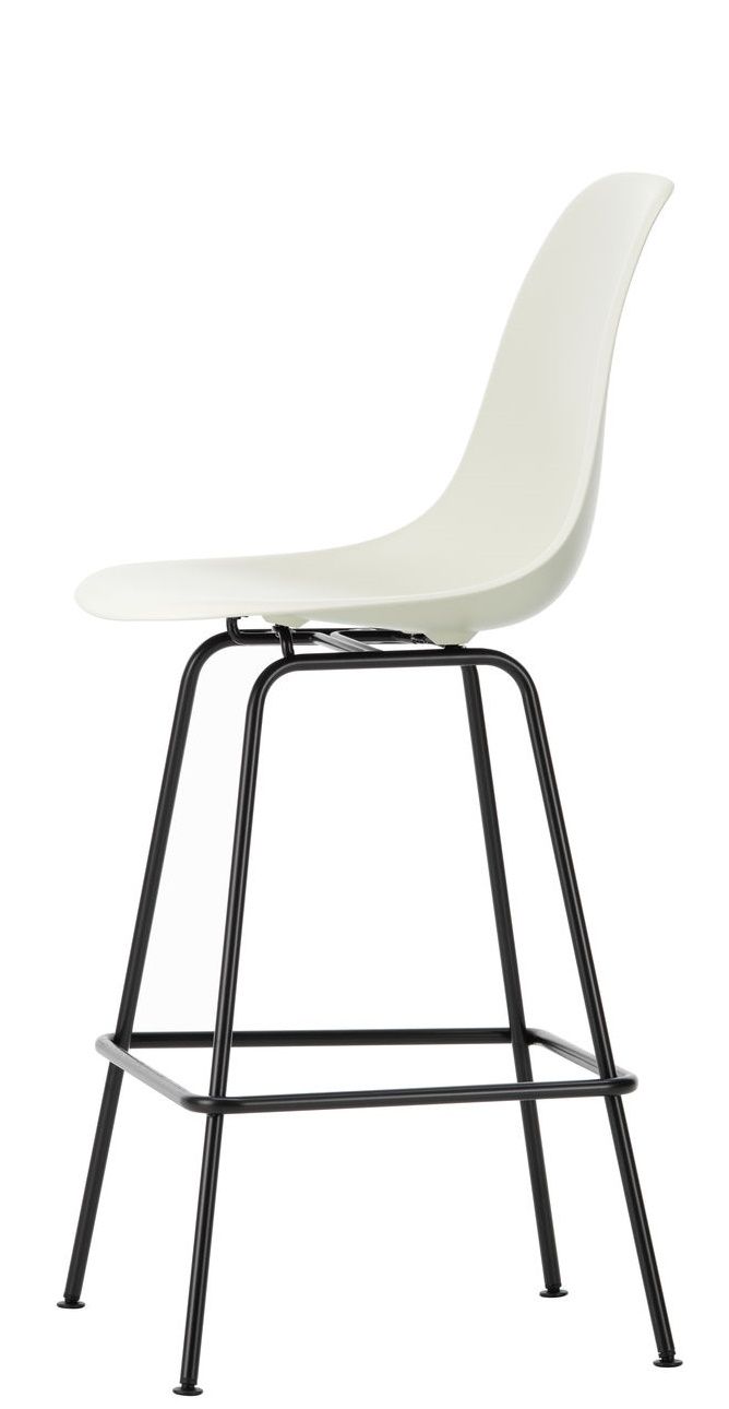 Eames Plastic Bar Stool von Vitra, Barhocker in Weiß mit schwarzem Metallgestell.
