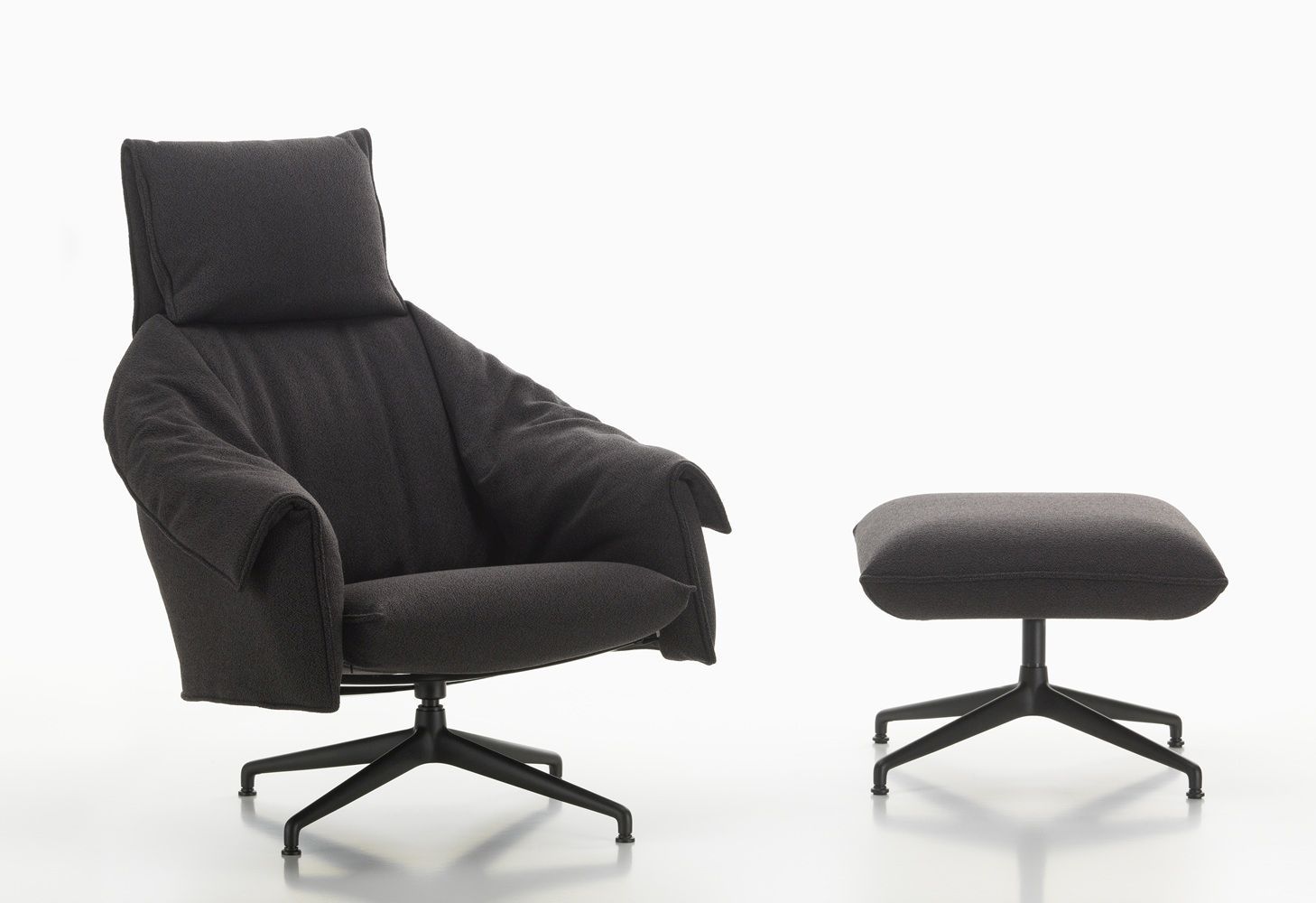 Bascule Fauteuil met hoge rugleuning en voetenbank Vitra