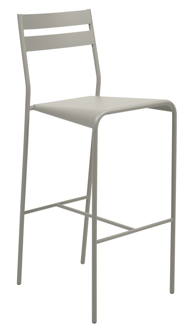 Facto Barstool: Moderner, grauer Outdoor-Barhocker von Fermob mit Rückenlehne und Fußstütze.