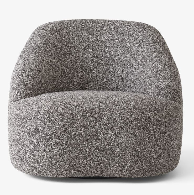 Margas Sessel LC2 AndTradition, moderner Loungesessel mit grau meliertem Stoffbezug für Wohnzimmer und Loungebereich.