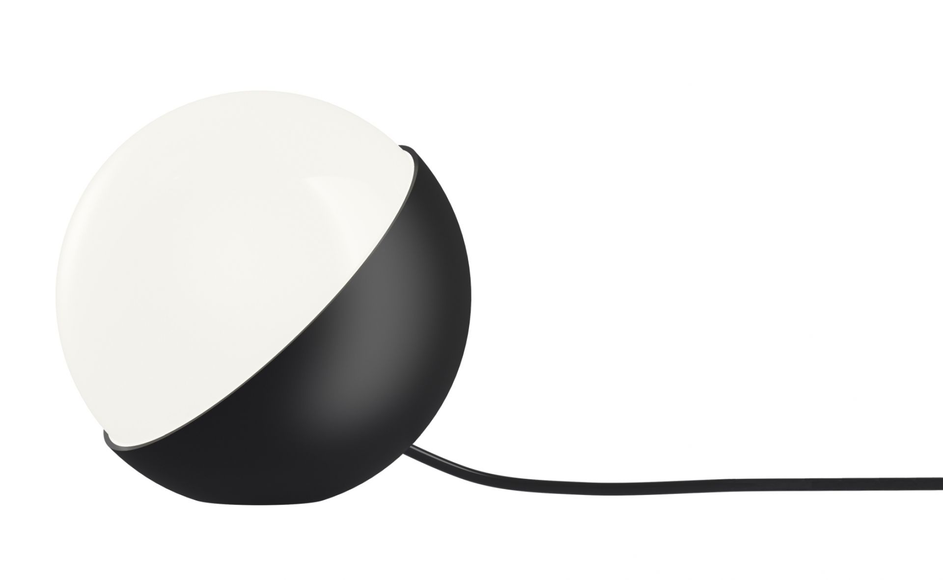 Schwarze VL Studio Tischleuchte von Louis Poulsen, moderne Kugel-Lampe für Nachttisch oder Boden, stimmungsvolle Beleuchtung.