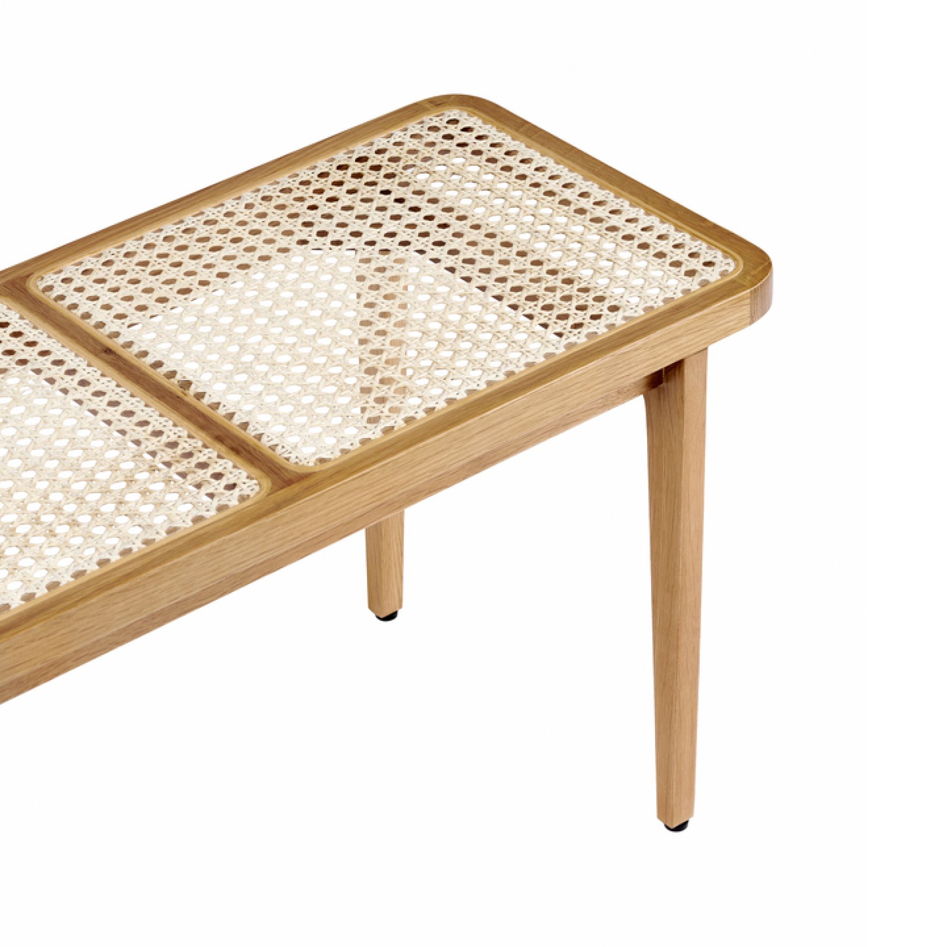 NORR11 Le Roi Bank: Helle Holzbank mit Wiener Geflecht Sitzfläche, minimalistisches Design.