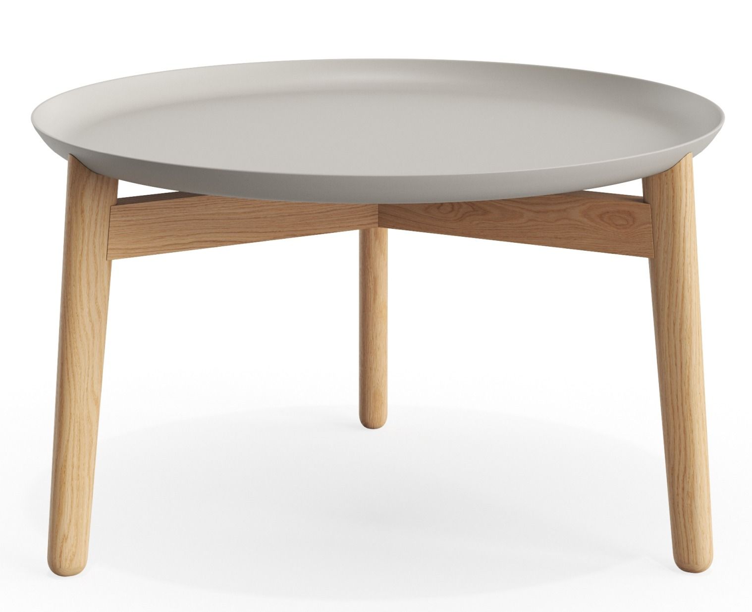 Plaisir 2 Beistelltisch von Zeitraum, runder, grauer Aluminiumtisch mit hellem Holzgestell, Höhe 32 cm.