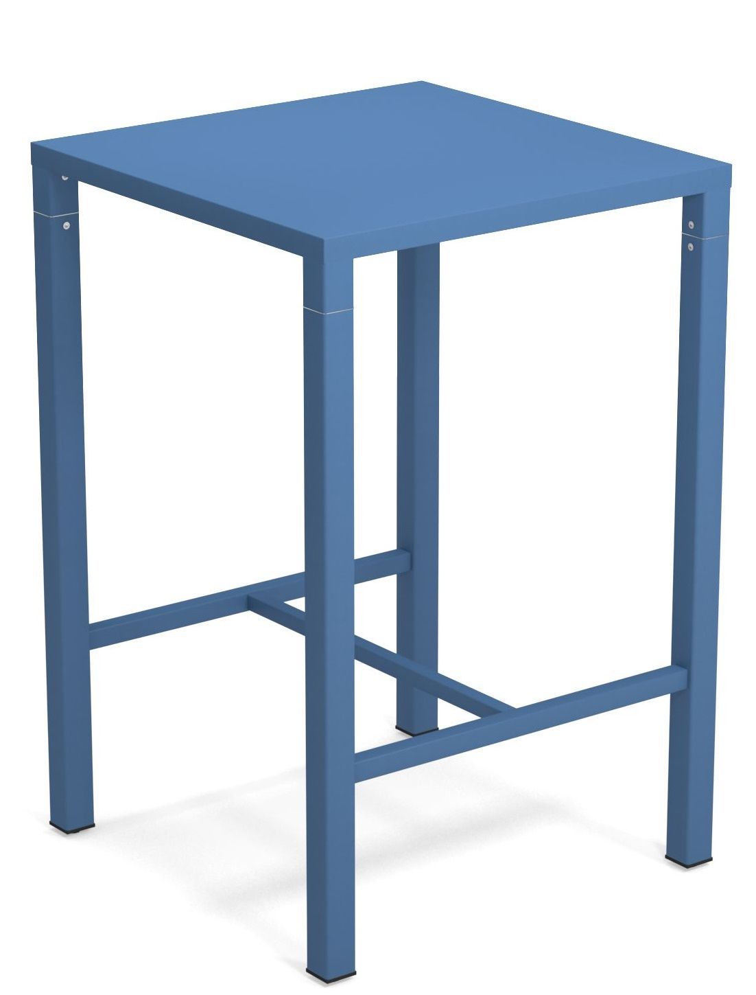 Blauer Nova Hochtisch von Emu für den Außenbereich, moderner quadratischer Bartisch aus Metall.