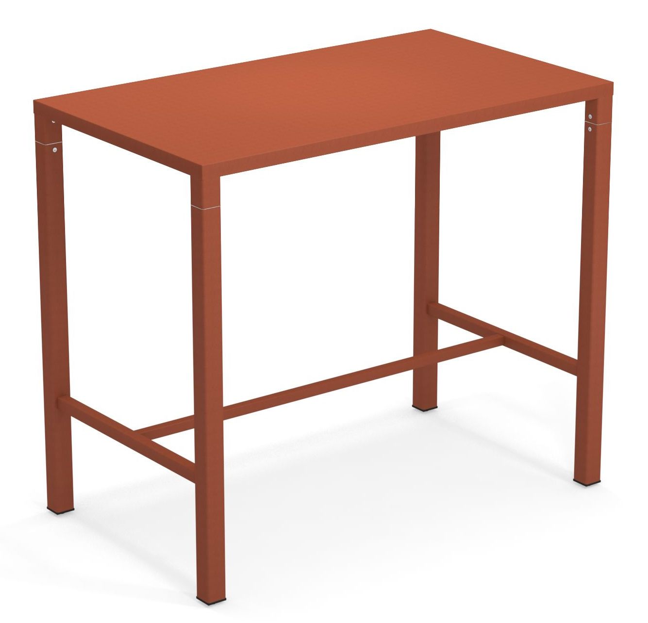 Nova Hochtisch Outdoor von Emu, moderner Stehtisch aus Metall in Terrakotta für den Garten.