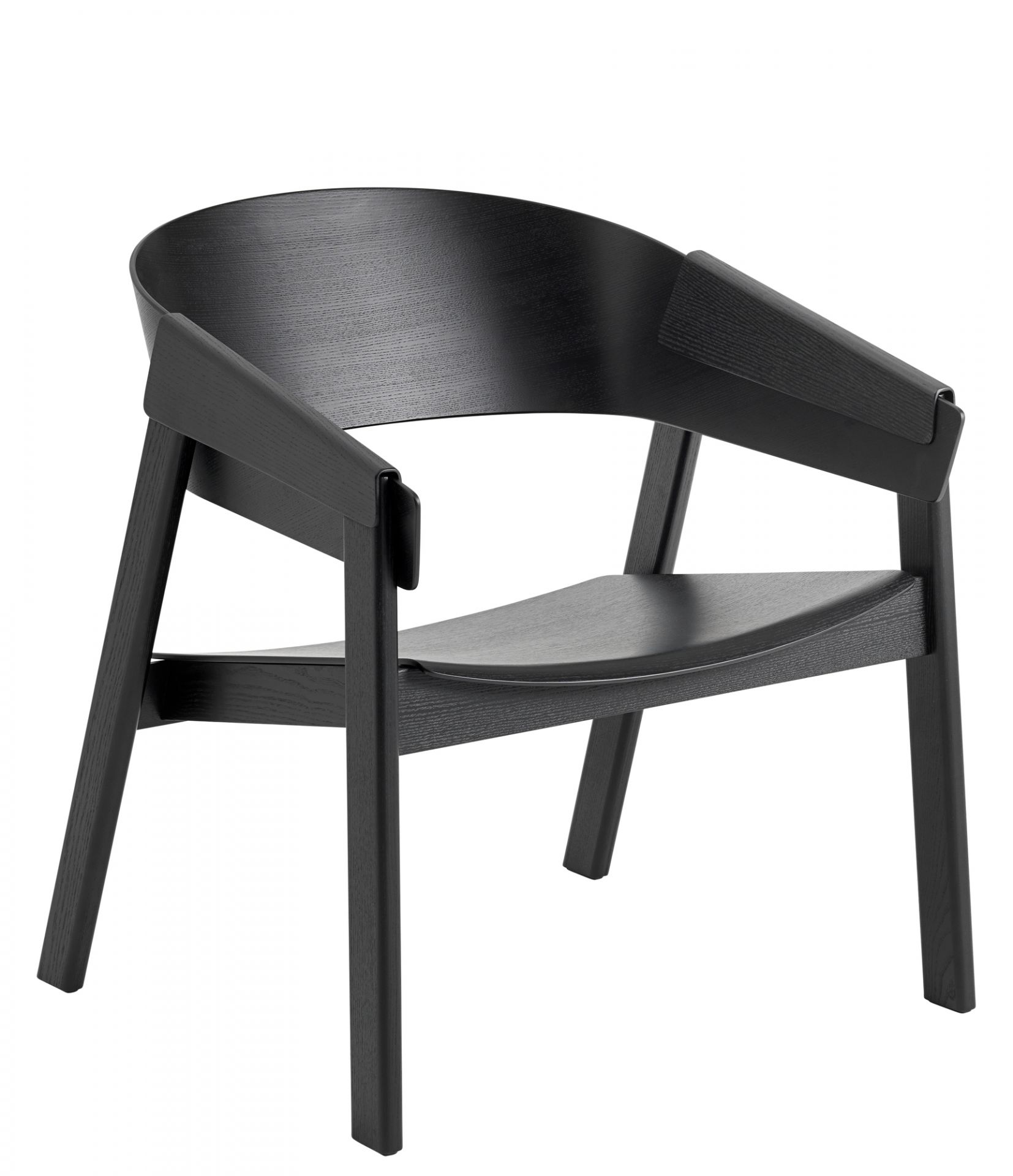 Schwarzer Muuto Cover Lounge Chair Stuhl aus Holz, modernes Design für Wohnzimmer und Büro.