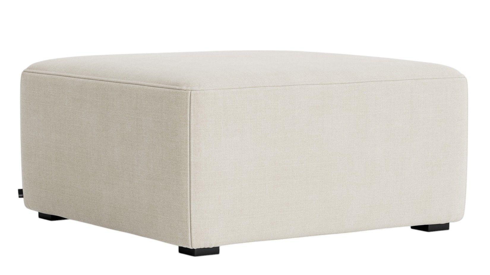 Beiger Mags Ottoman von Hay, extra klein, quadratisch, mit Stoffbezug und schwarzen Füßen.