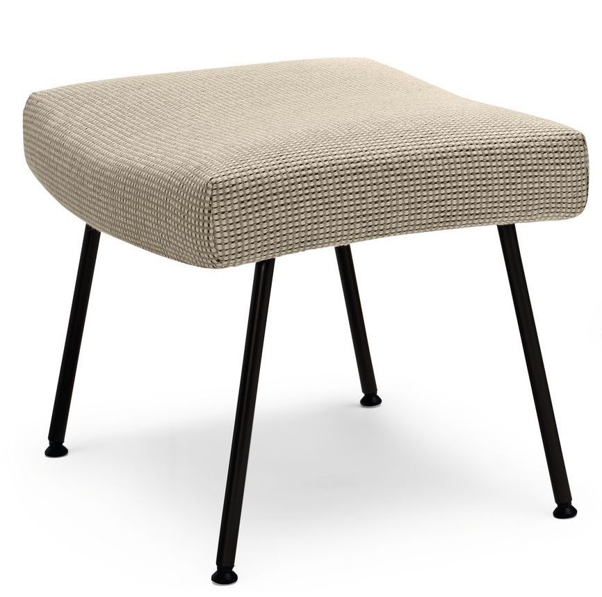 Walter Knoll Hocker 368 Votteler Stool mit beigem Stoffbezug und schwarzen Metallbeinen, modernes Möbeldesign.