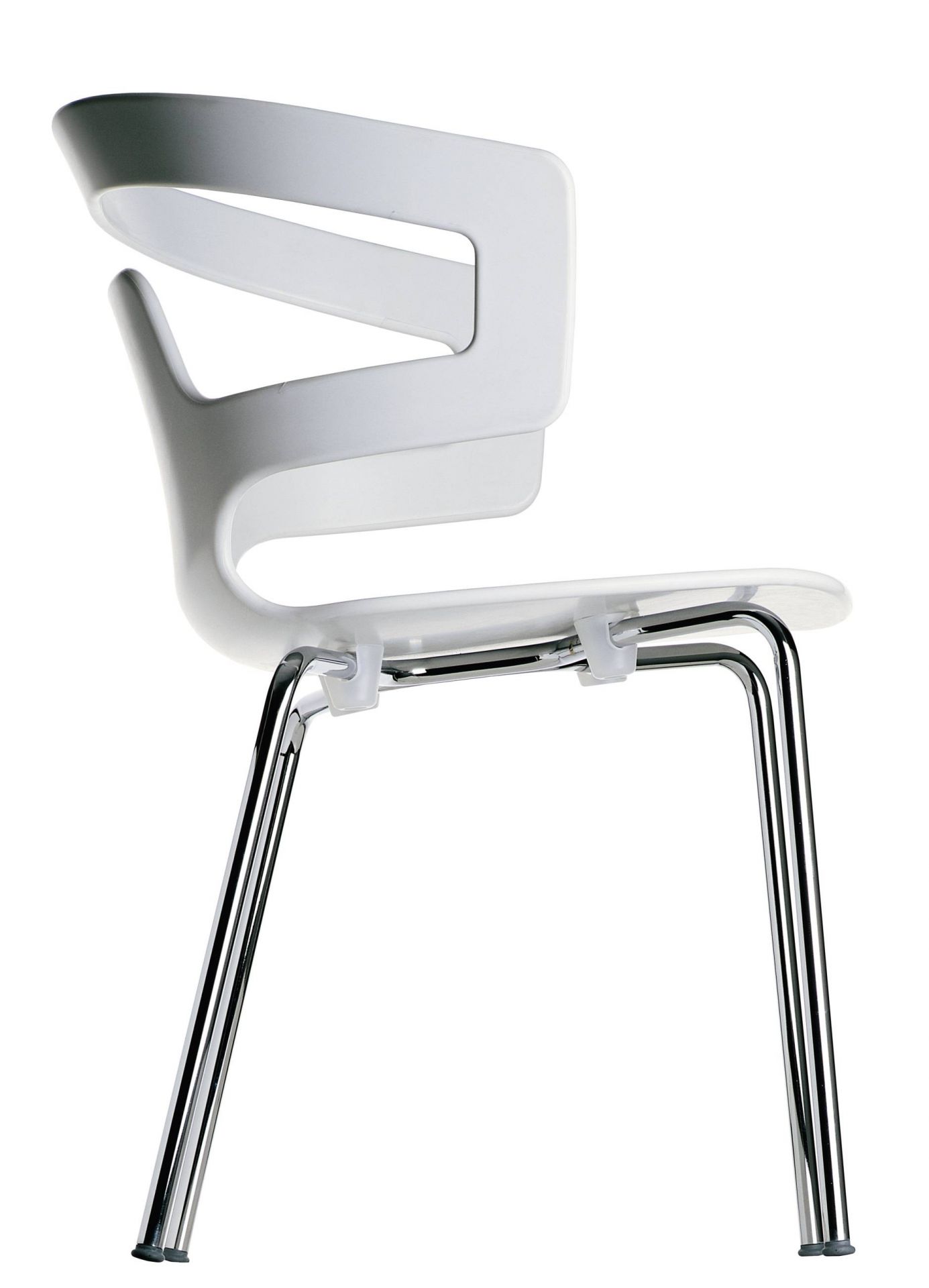 Segesta Chair 500 Stuhl Alias: Moderner weißer Stuhl mit verchromten Beinen für Esszimmer und Büro.