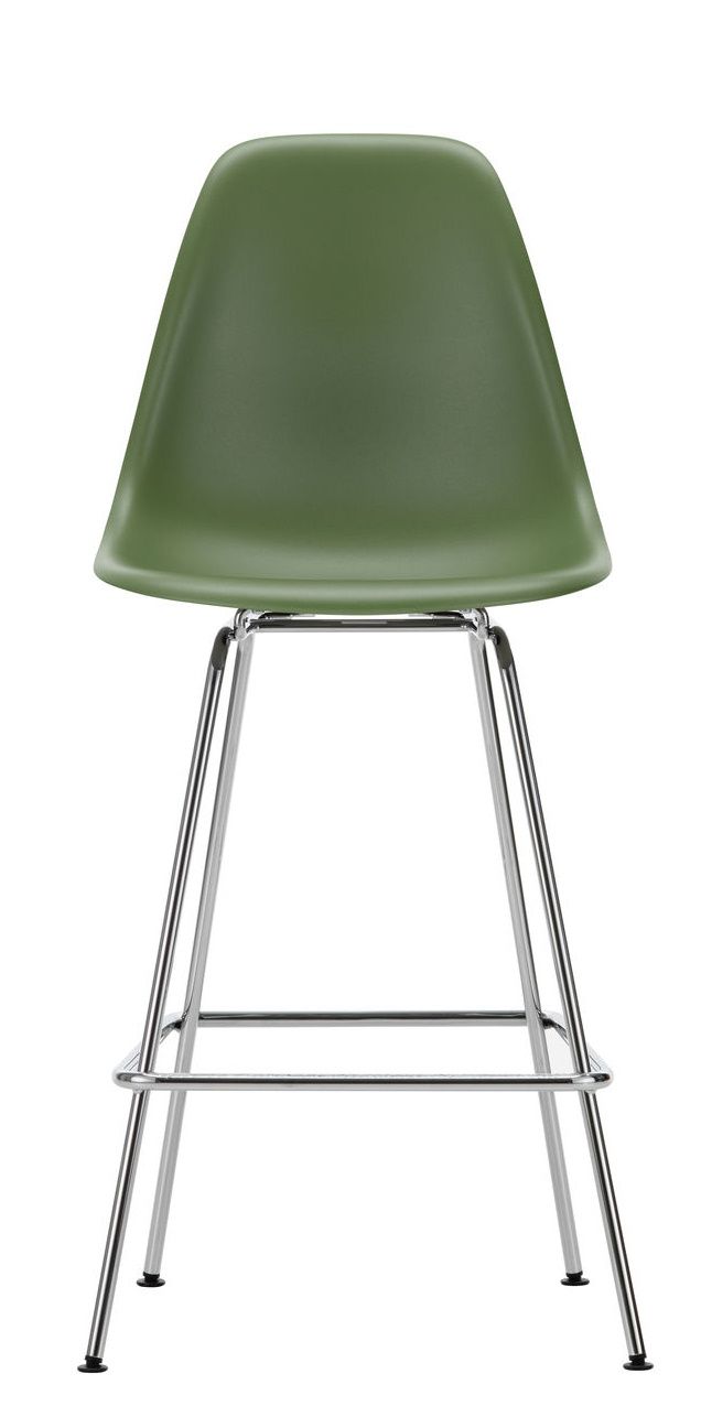 Vitra Eames Barhocker in Grün mit verchromtem Gestell, moderne Sitzgelegenheit für Küche und Bar.