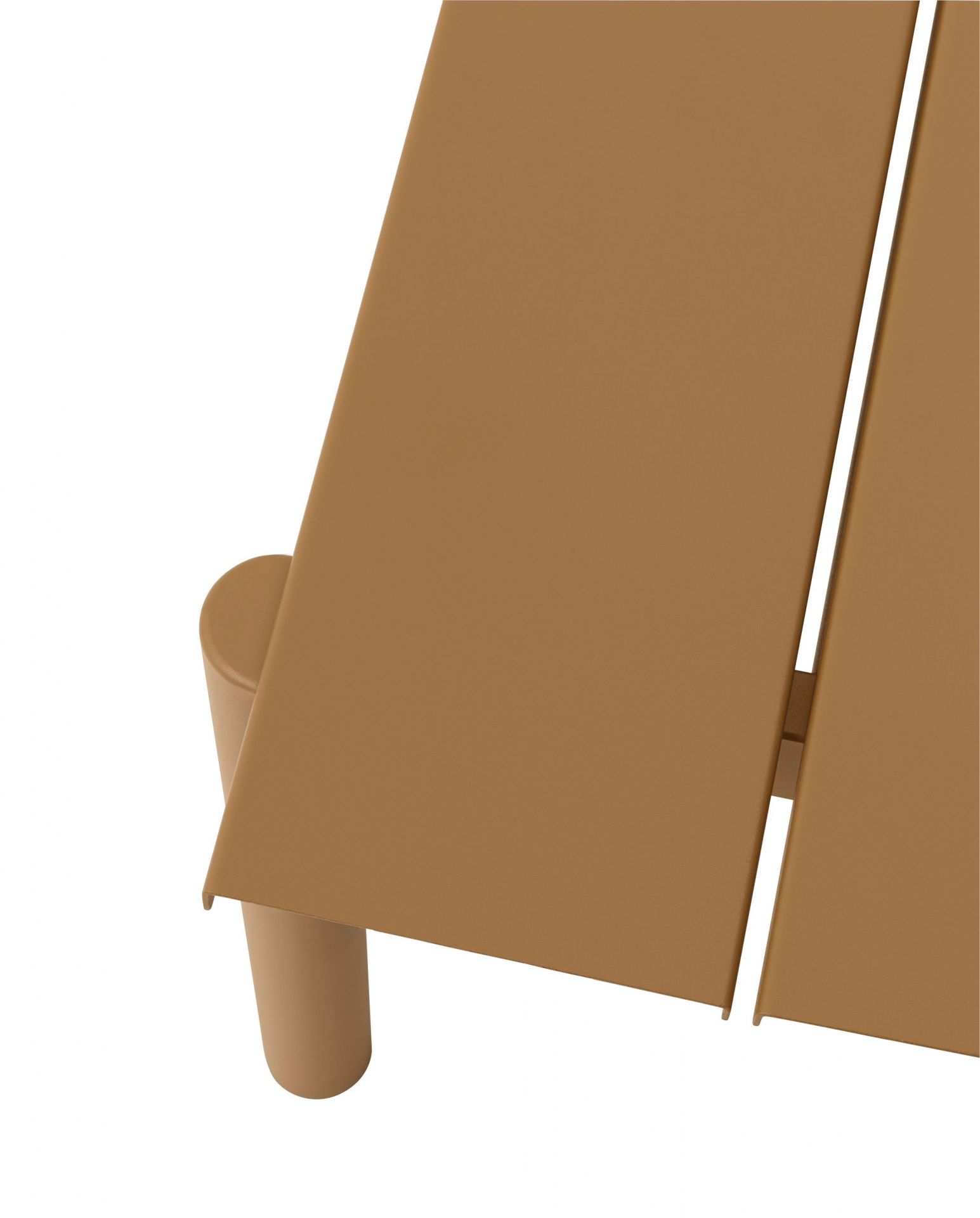 Detailaufnahme des Muuto Linear Steel Outdoor Tisches in Grau, Fokus auf Tischplatte und Bein.