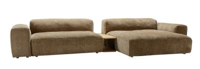 Seatlife Sofa: Modernes modulares Sofa in Braun mit integriertem Holztisch. Design Wohnzimmer Couch.