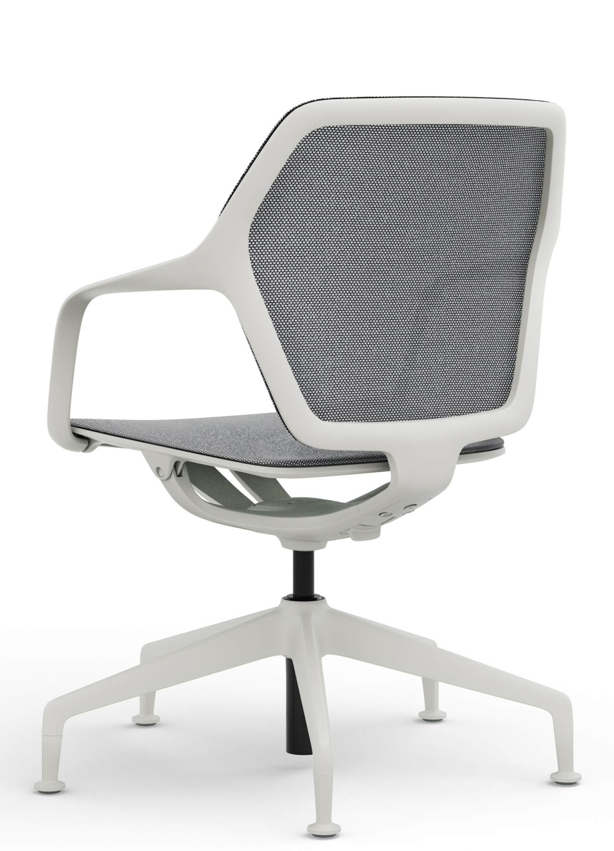 Ray Work Bürodrehstuhl von Brunner, weiße Ausführung mit grauem Netzrücken und Armlehnen, Ansicht von hinten.