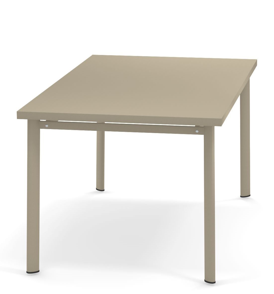 Beiger Emu Star Tisch für den Außenbereich, quadratische Tischplatte und vierkantige Tischbeine.
