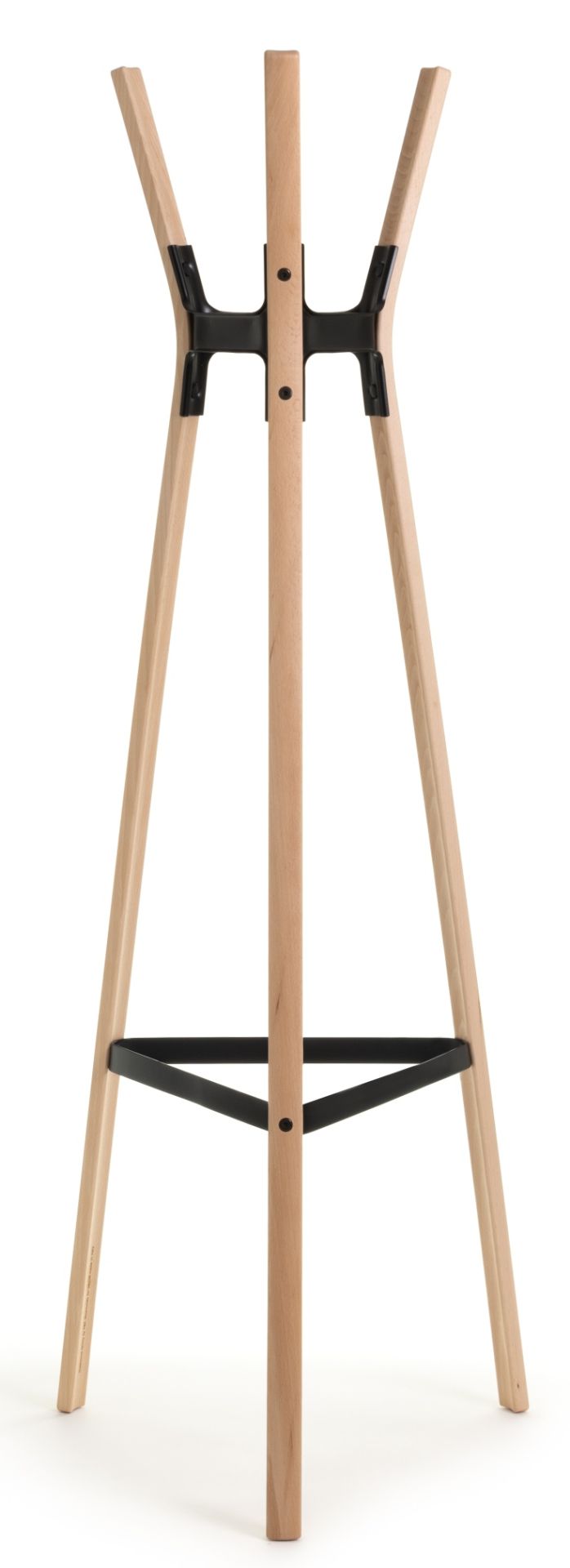 Magis Steelwood Garderobenständer aus hellem Holz und schwarzen Stahlverbindungen, freistehend und modern.